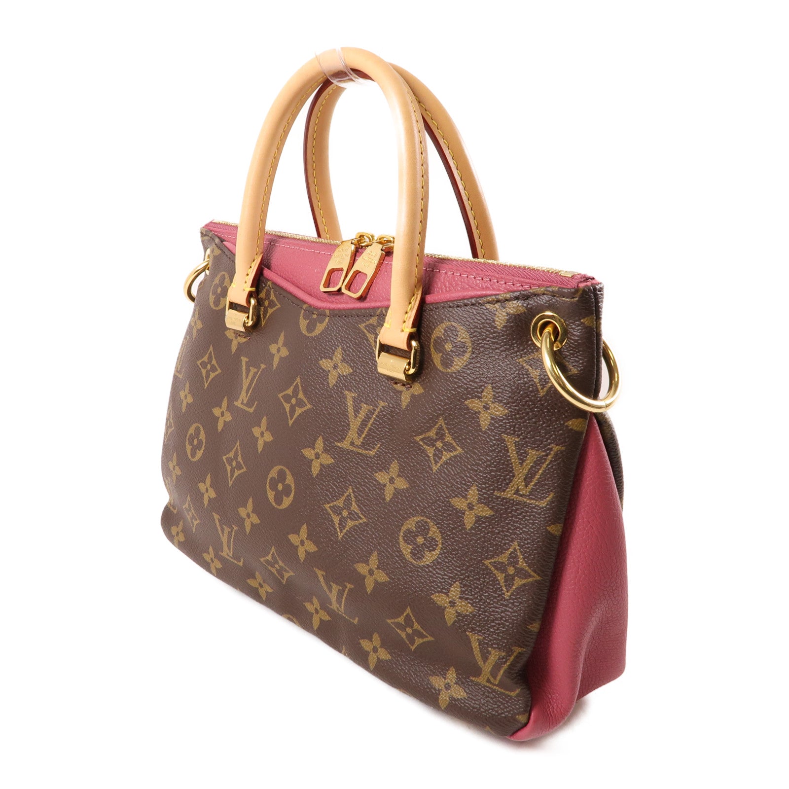 LOUIS VUITTON Monogram Pallas BB金扣手挽肩背兩用袋棕色/紅色
