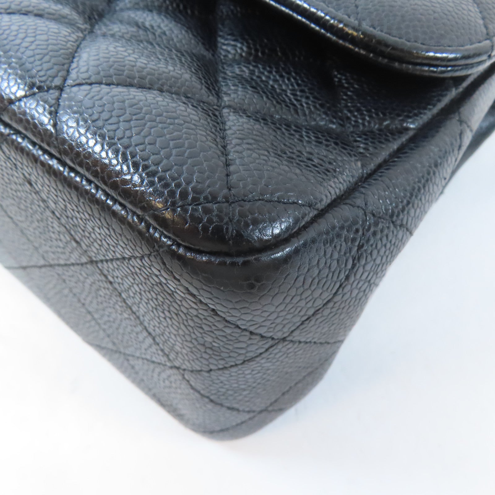 CHANEL 菱格牛皮皮革Jumbo Double Flap Classic Bag銀扣鏈帶肩背袋黑色