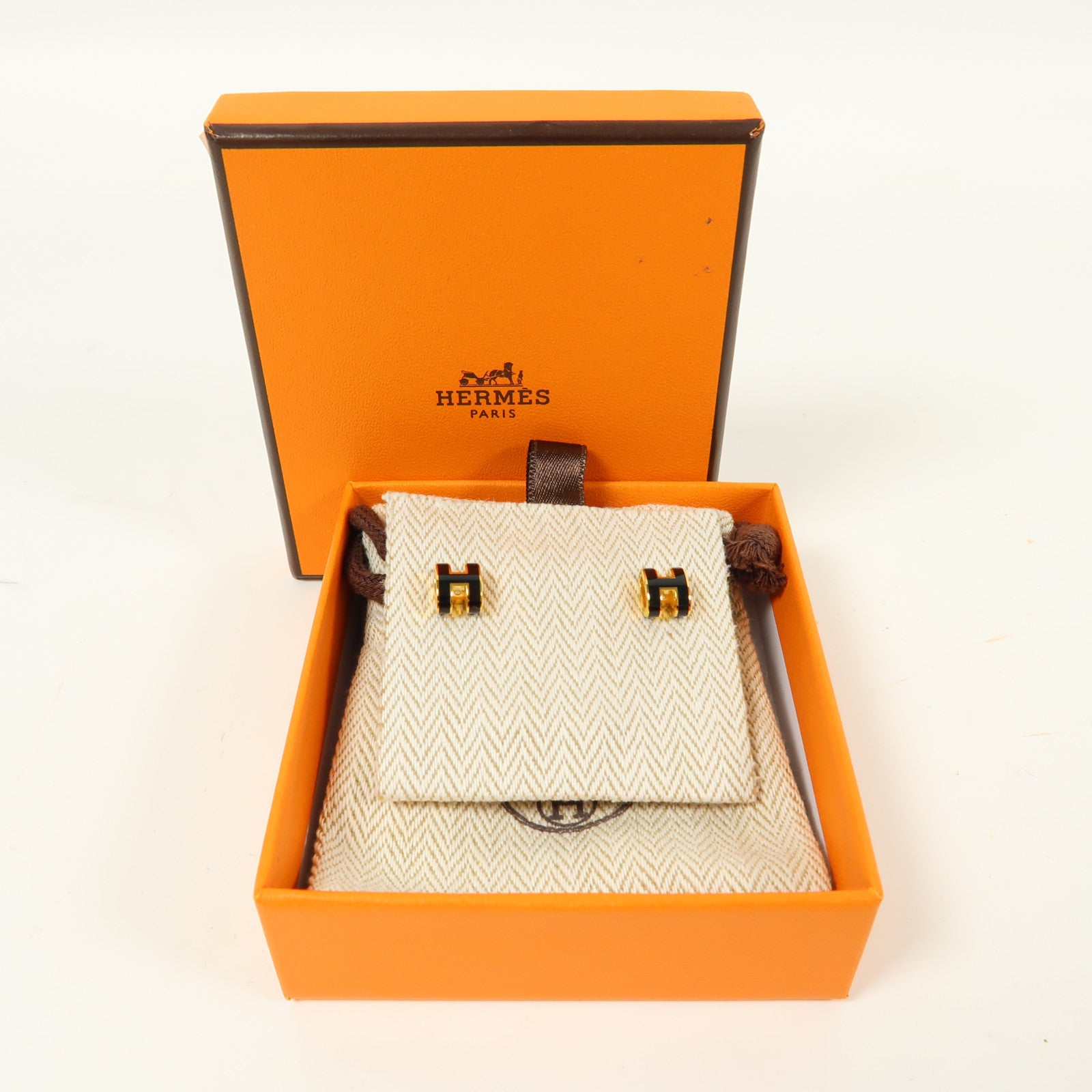 HERMES 金屬Mini Pop H Earrings耳環黑色/金色