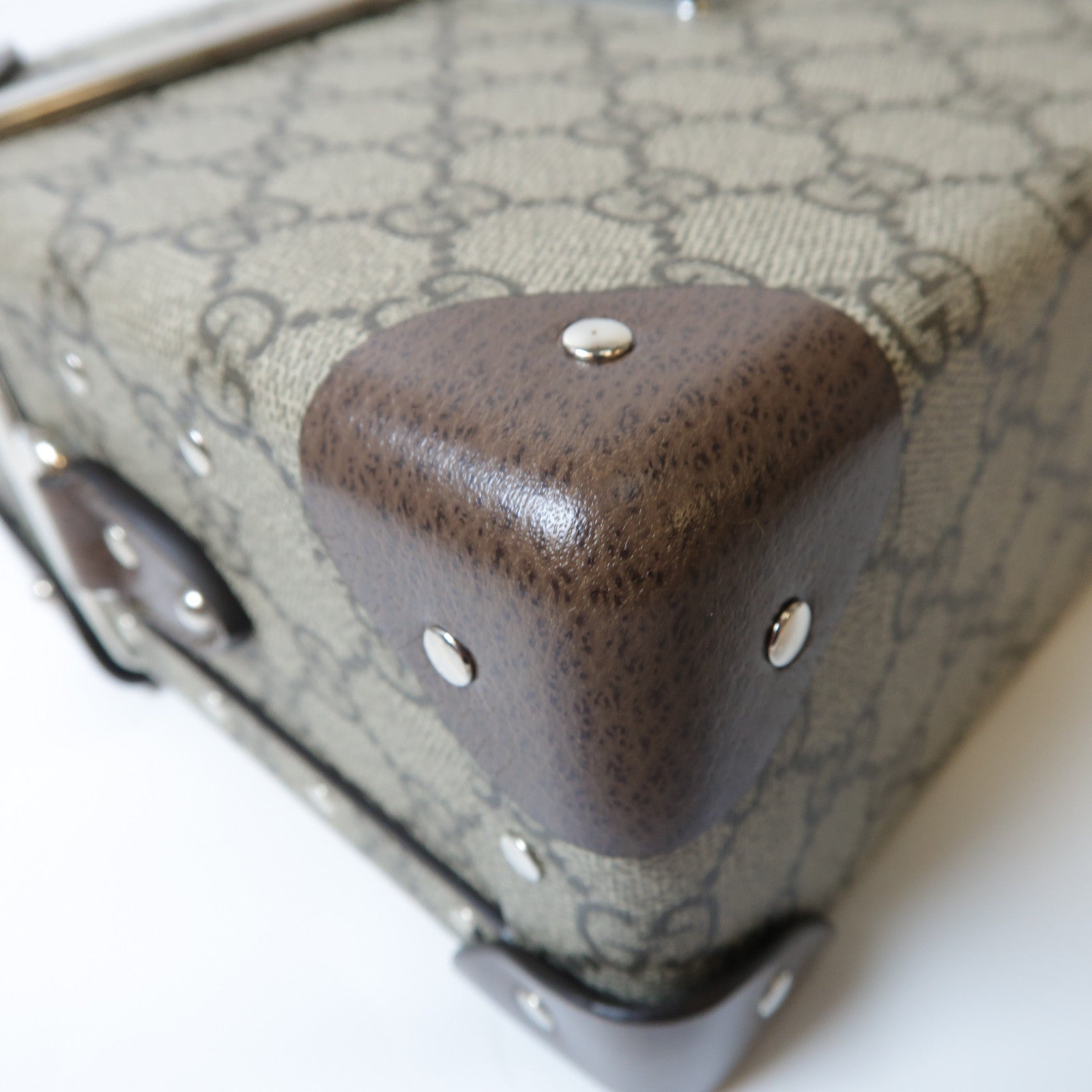GUCCI GG帆布Globe-Trotter GG Beauty Case銀扣手挽肩背兩用袋/化妝箱啡色