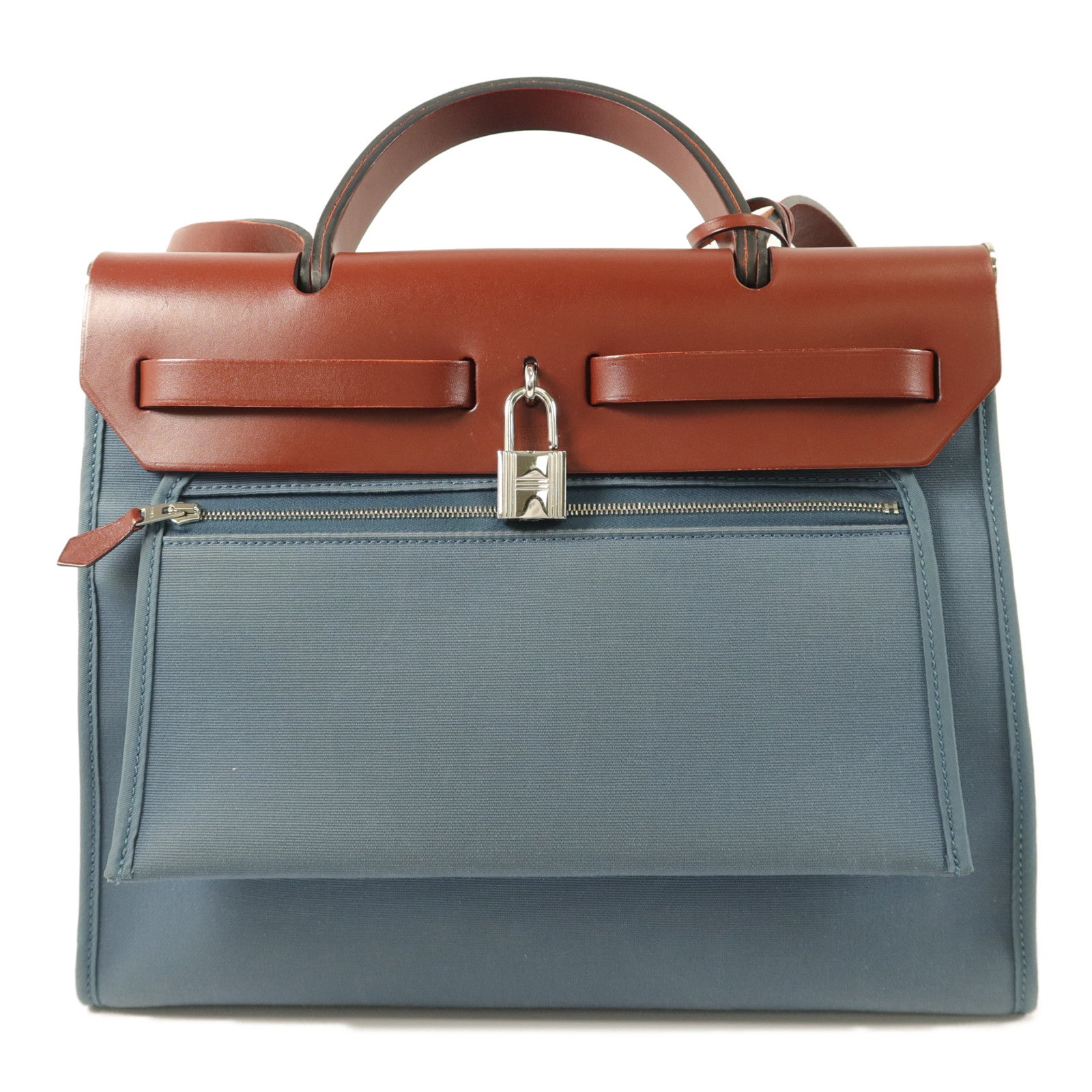 HERMES 帆布Herbag PM手挽肩背兩用袋Bleu Tempete
