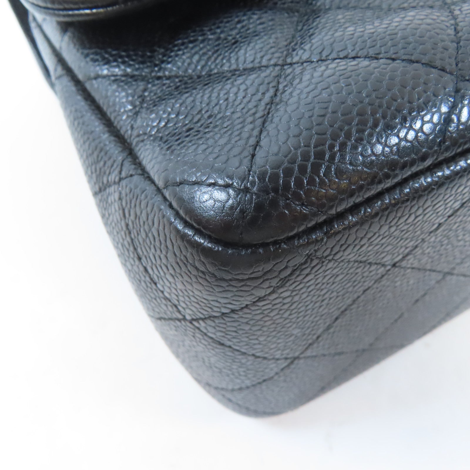 CHANEL 菱格牛皮皮革Jumbo Double Flap Classic Bag銀扣鏈帶肩背袋黑色