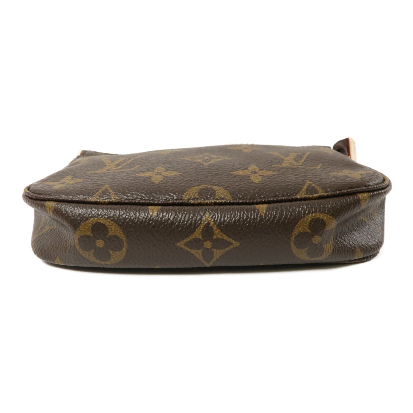LOUIS VUITTON Monogram Mini Pochette Accessoires金扣手挽袋棕色