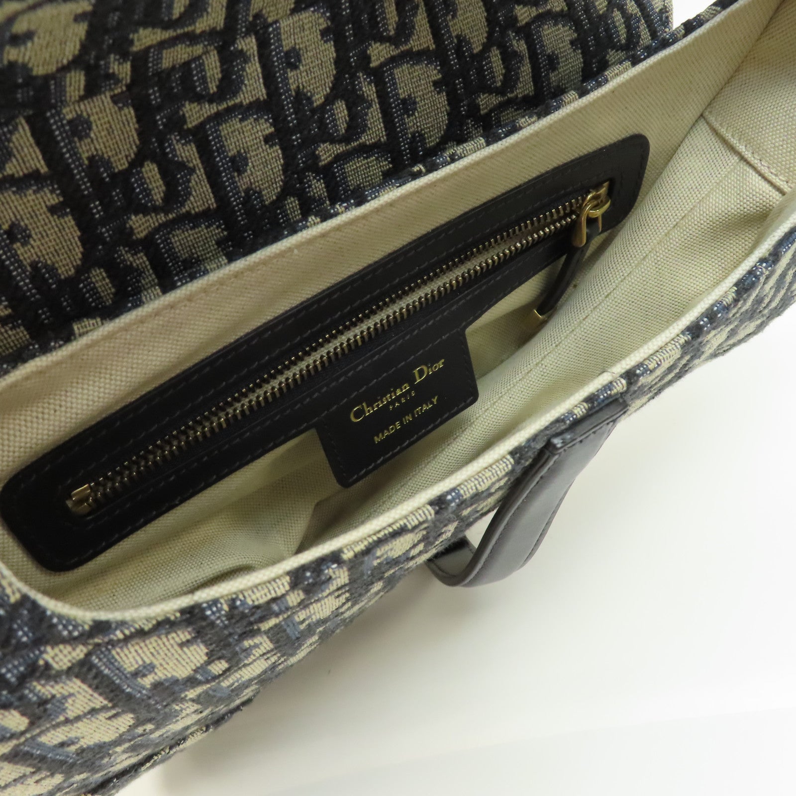 Dior 帆布Saddle Bag金扣手挽袋藍色