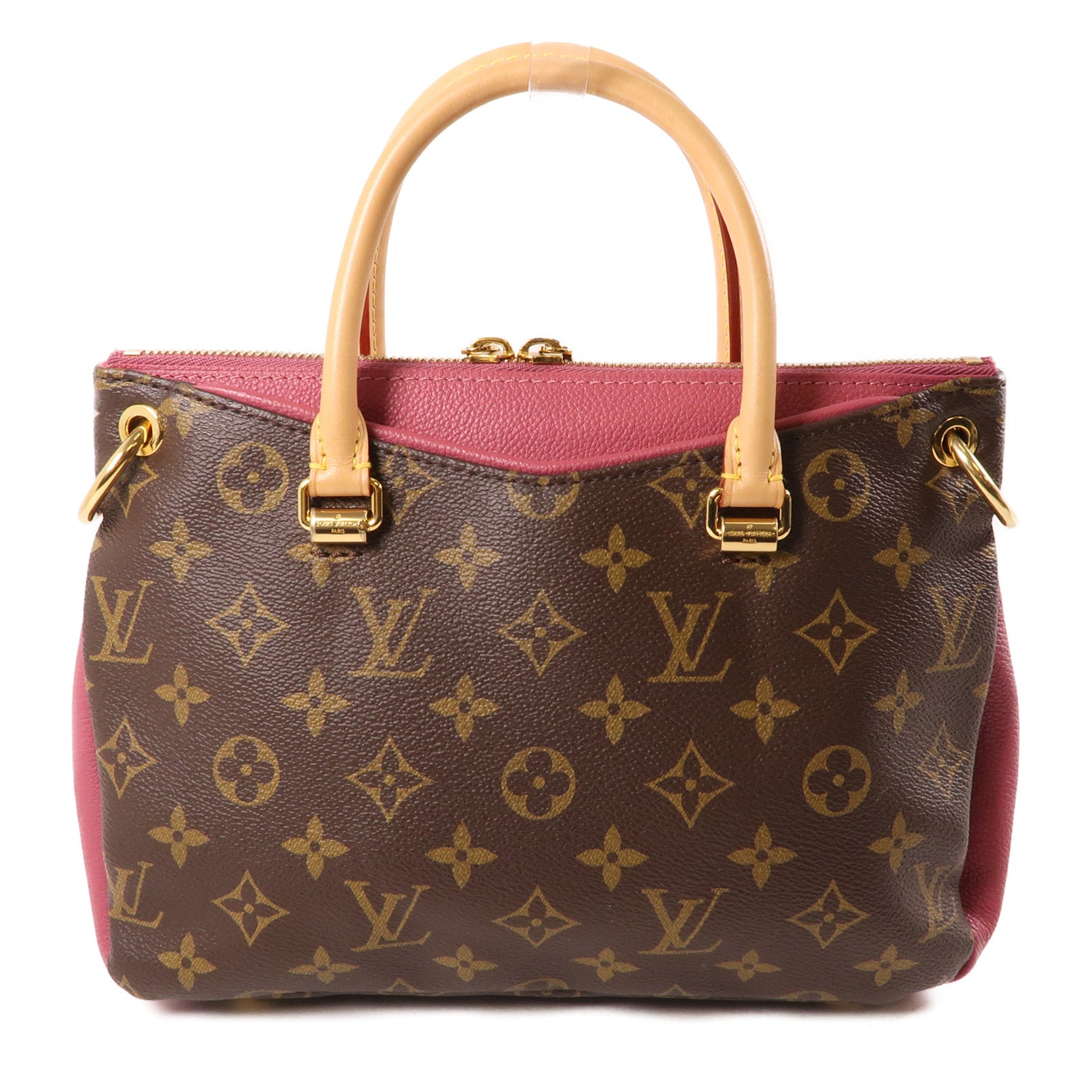 LOUIS VUITTON Monogram Pallas BB金扣手挽肩背兩用袋棕色/紅色