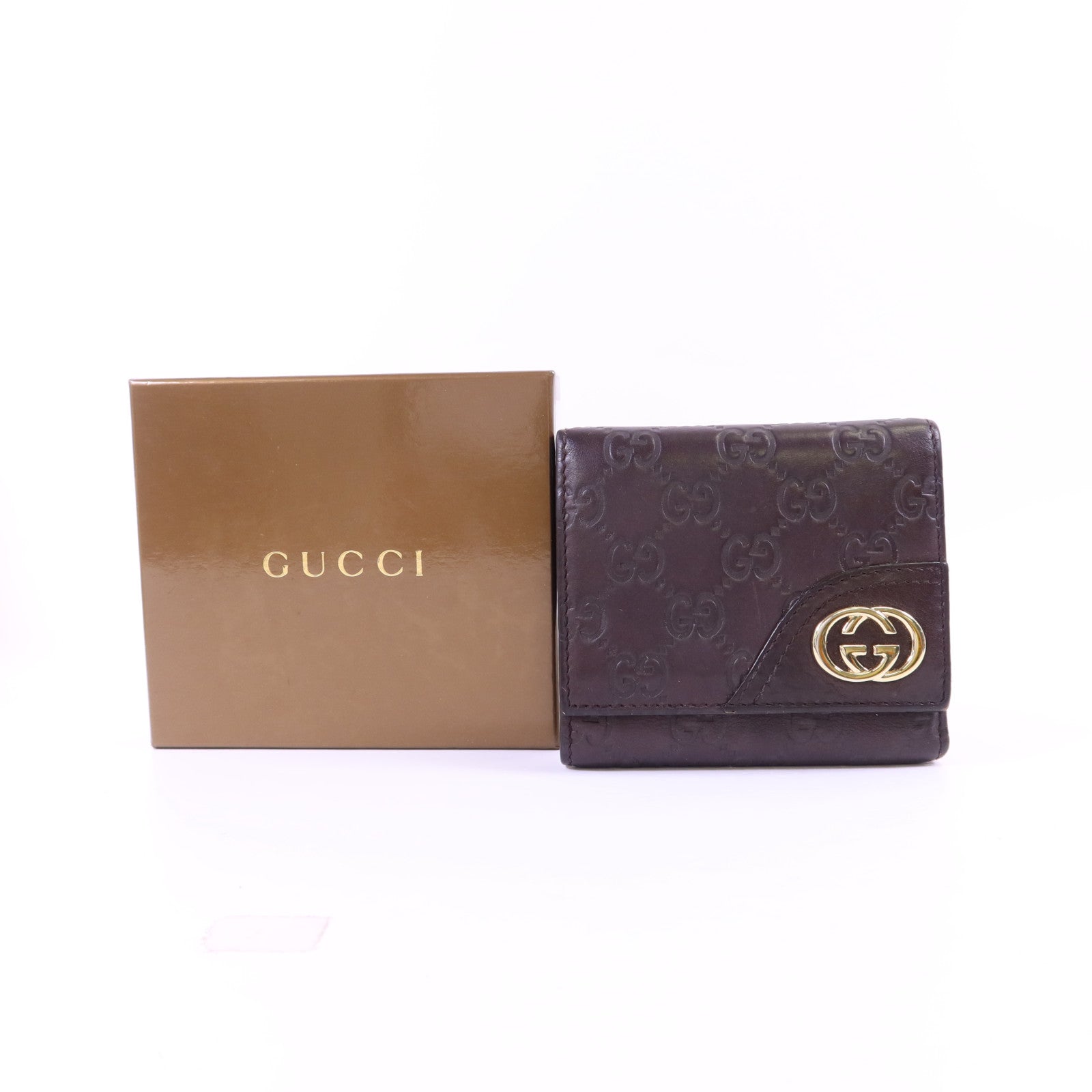 GUCCI 【激減優惠】牛皮皮革GG Trifold Wallet金扣錢包
