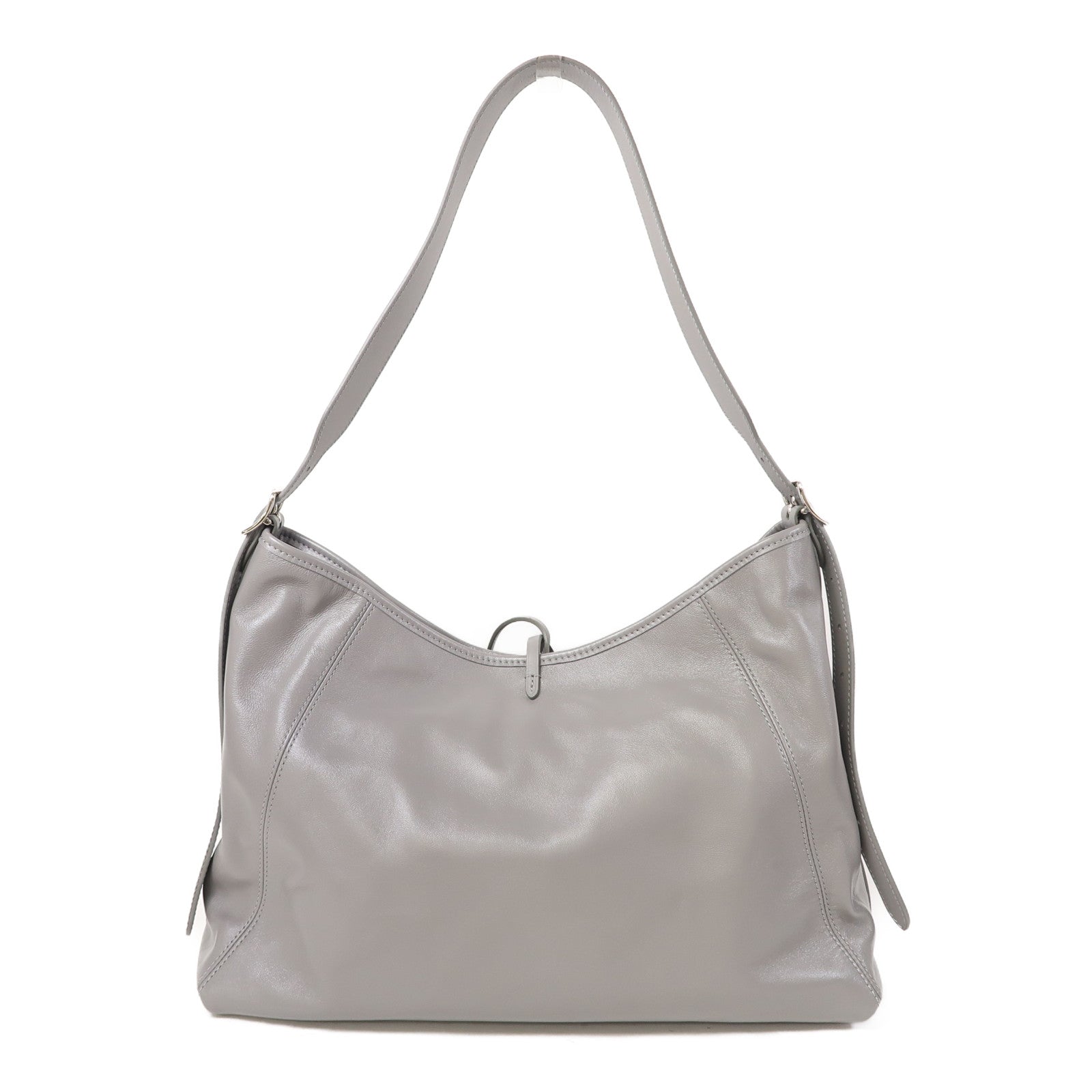 LOUIS VUITTON 牛皮皮革/Monogram CarryAll Vibe MM銀扣肩背袋灰色