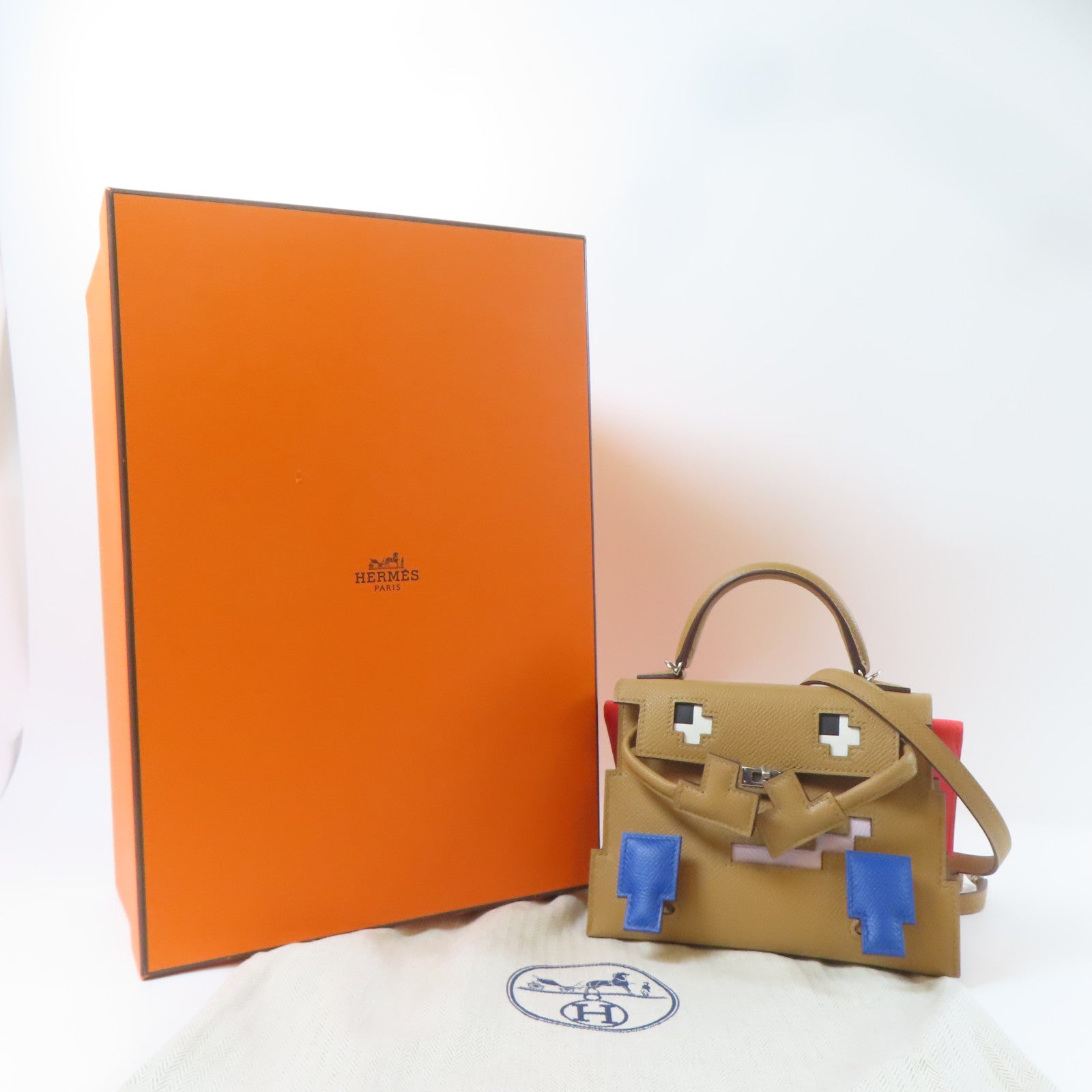 HERMES Epsom皮革Kelly Doll銀扣手挽肩背兩用袋Biscuit/啡色