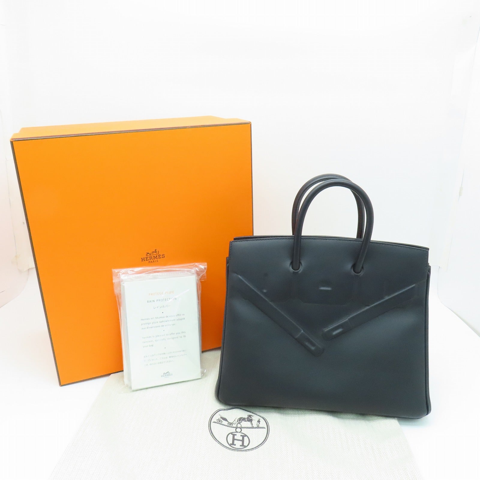 HERMES Swift皮革Birkin 25 Shadow银扣手挽袋黑色