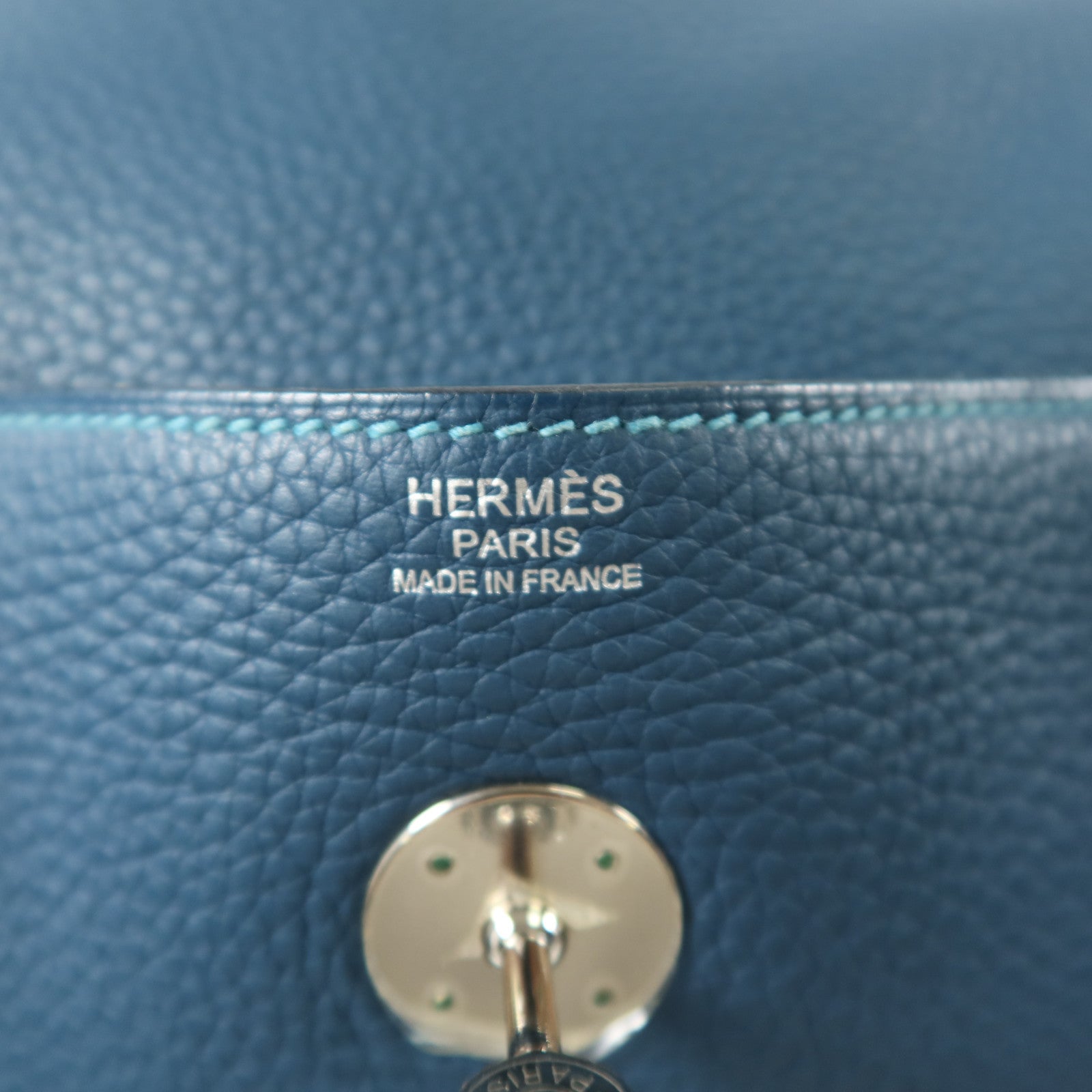 HERMES Clemence皮革Lindy 30銀扣手挽肩背兩用袋Turquoise/Colvert