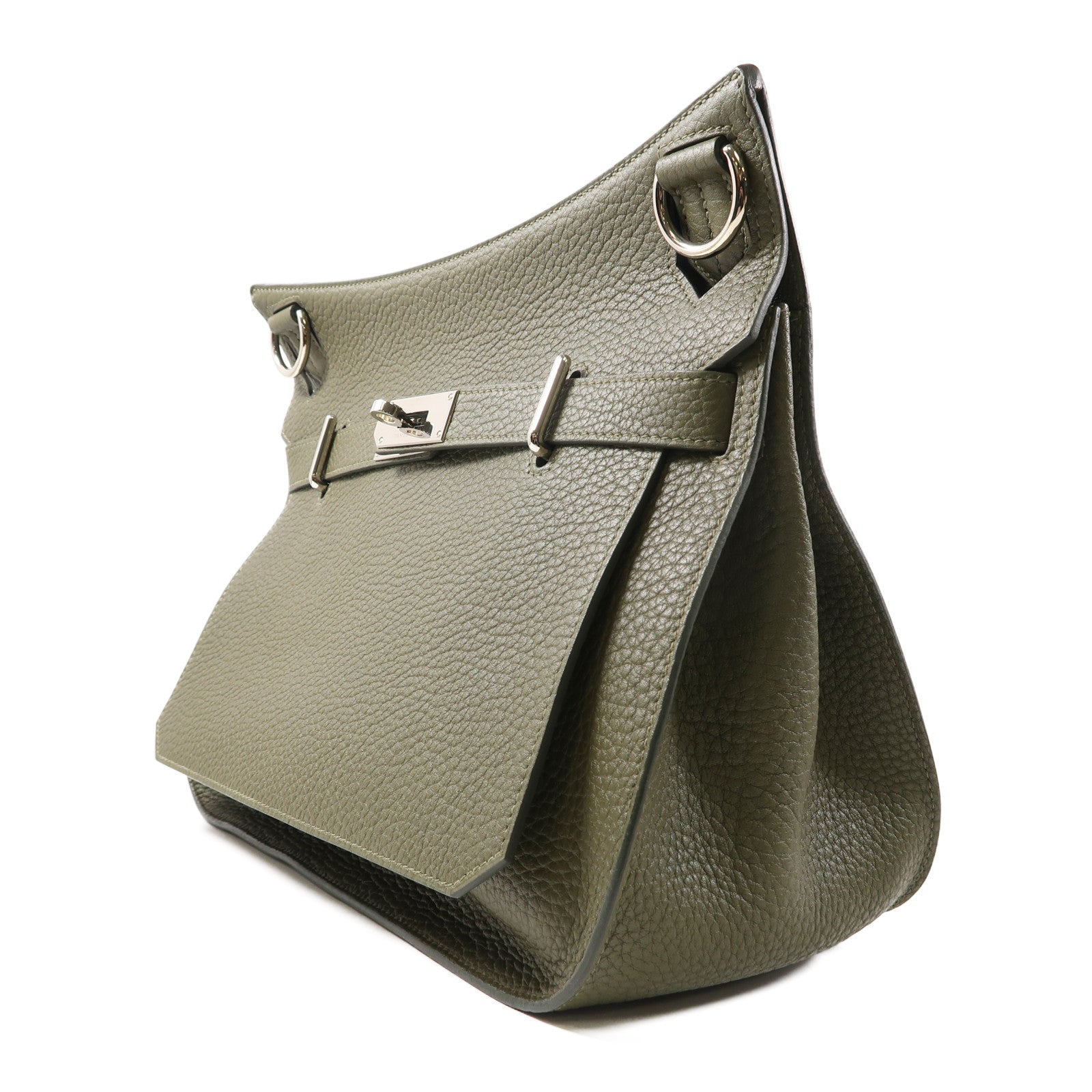 HERMES Clemence皮革Jypsiere 31銀扣肩背袋Vert Veronese綠色