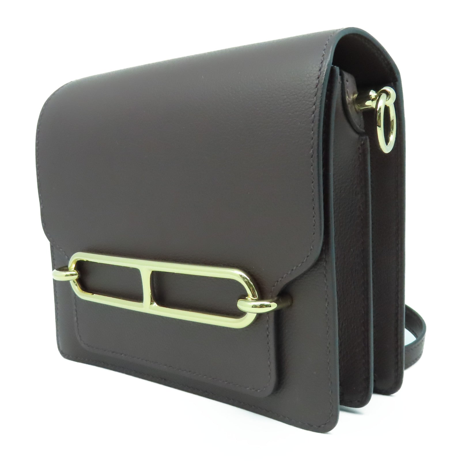 HERMES 【激減優惠】Evercolor皮革Mini Roulis金扣肩背袋深紫色