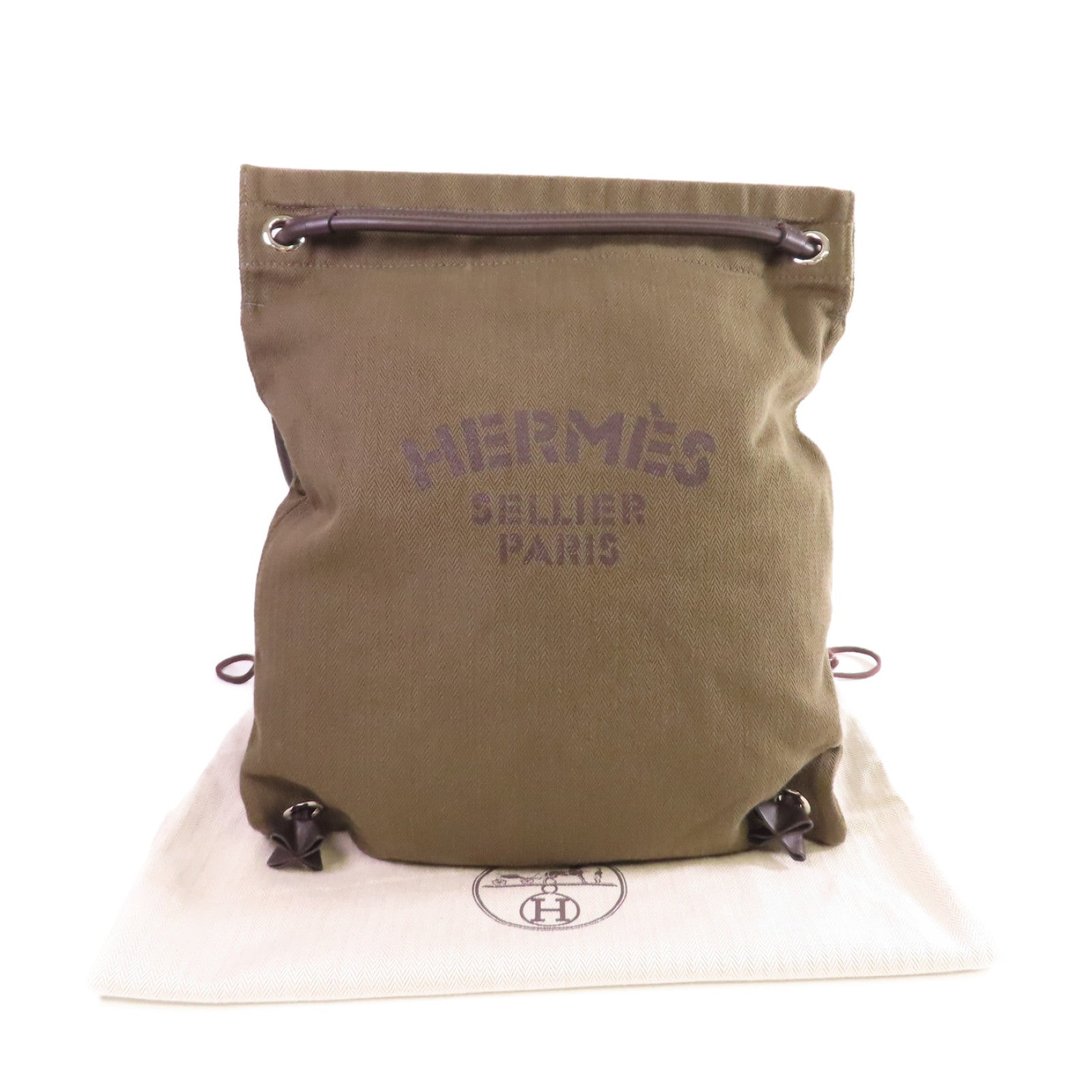 HERMES Toile Chevrons帆布Aline Backpack銀扣背包軍綠色