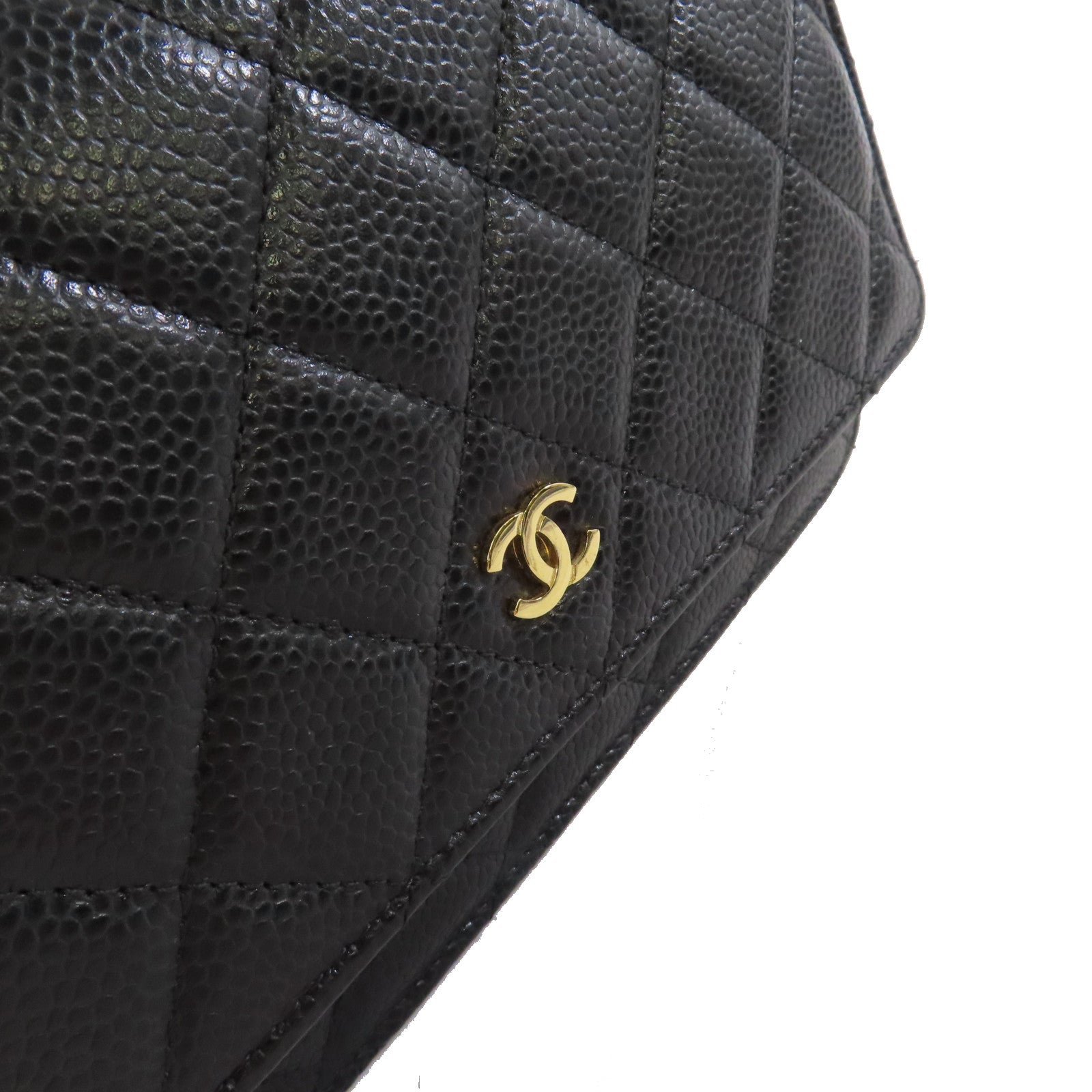 CHANEL 菱格Caviar皮革WOC Wallet On Chain Shoulder Bag金扣鏈帶肩背袋黑色