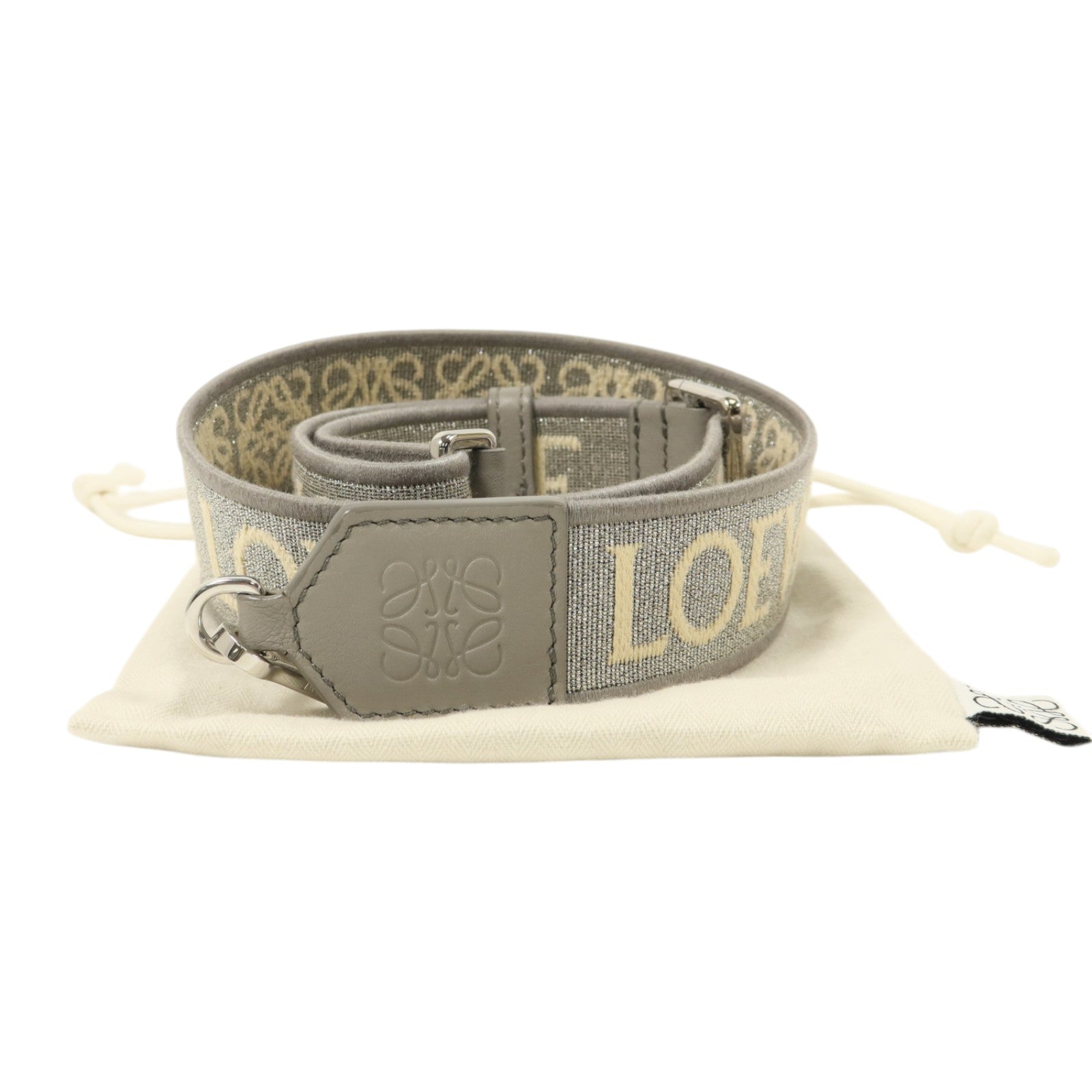 LOEWE 帆布/牛皮皮革Anagram Bag Shoulder Strap銀扣肩帶