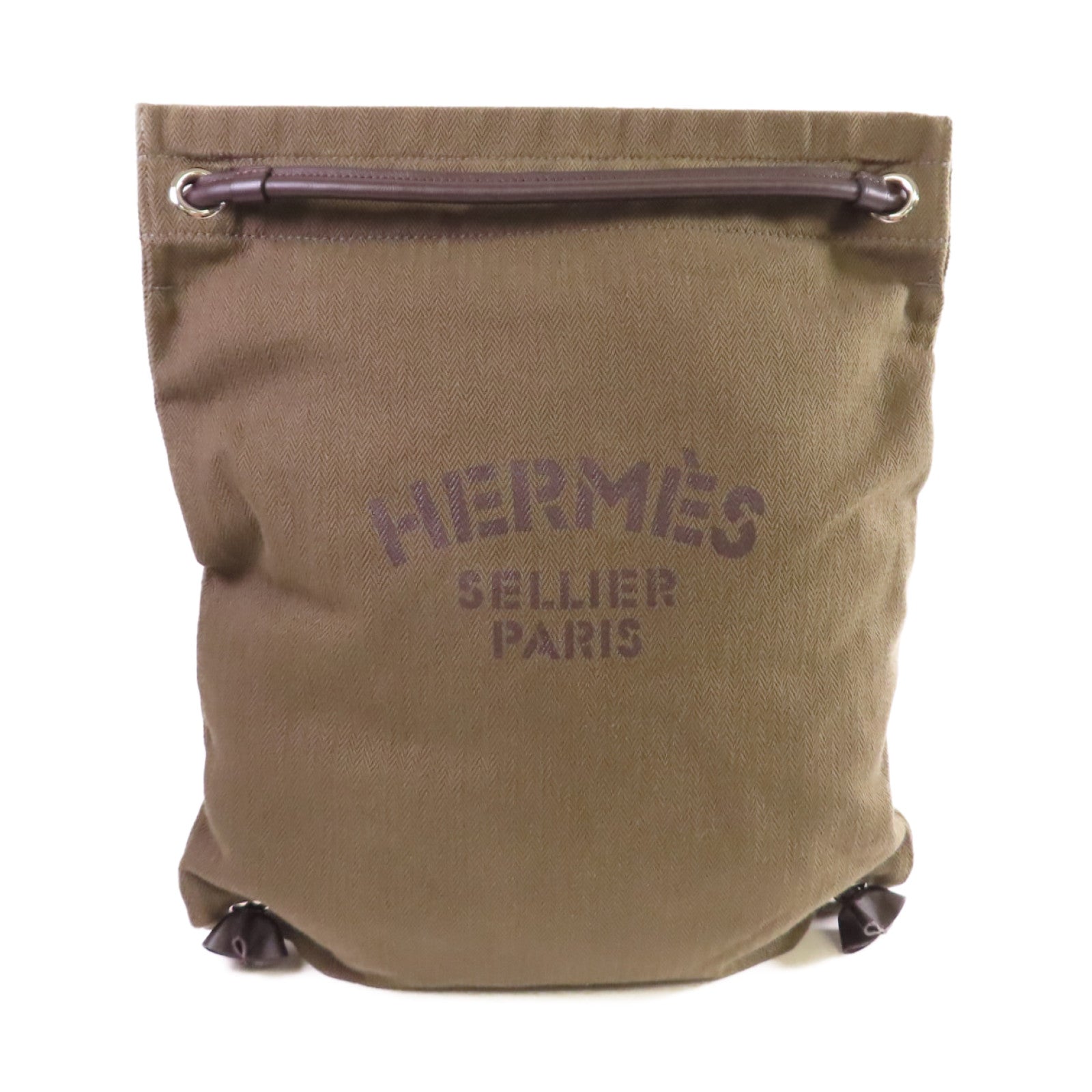 HERMES Toile Chevrons帆布Aline Backpack銀扣背包軍綠色