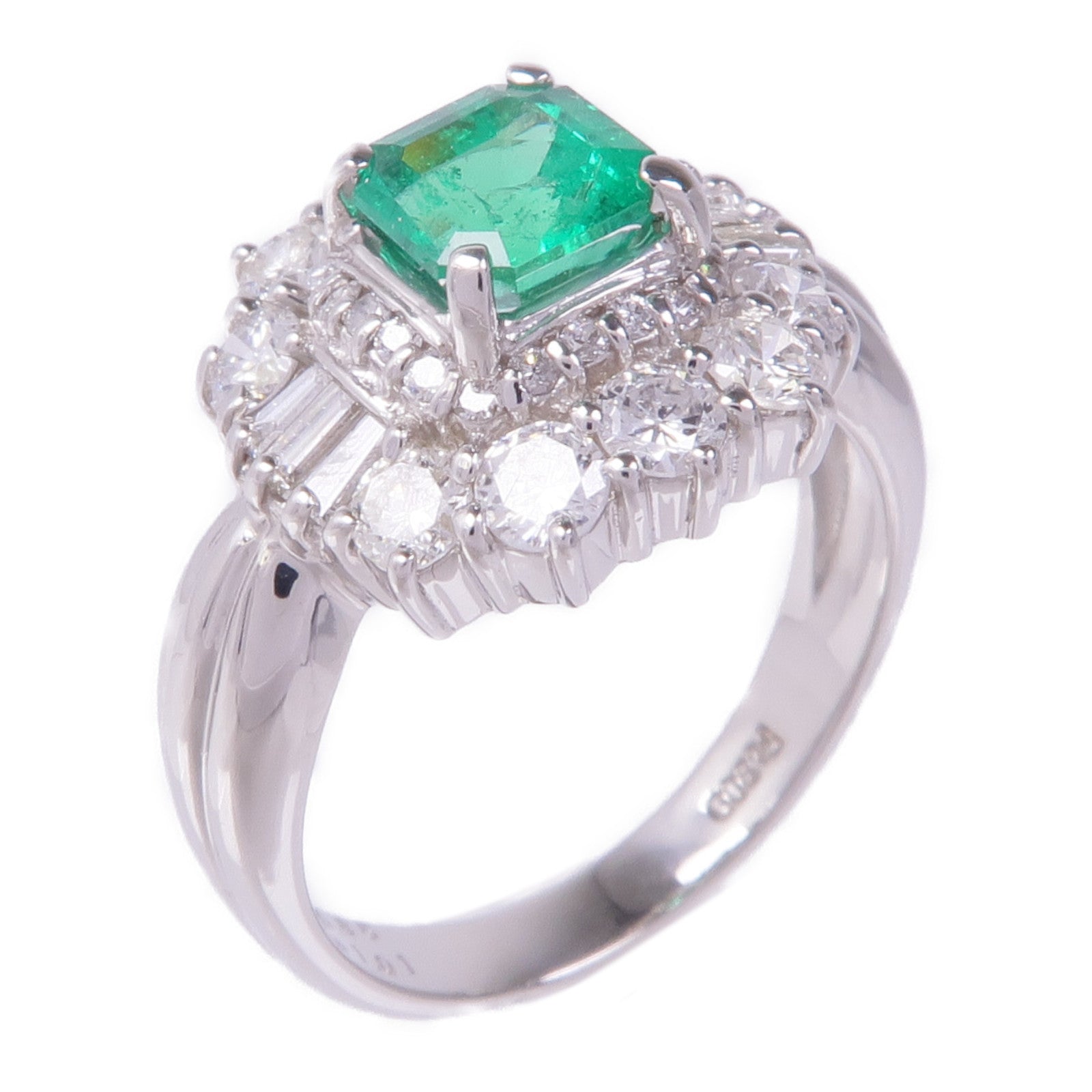JEWELRY 【激減優惠】PT900鉑金Emerald Diamond Ring綠寶石/鑽石戒指US#5.75