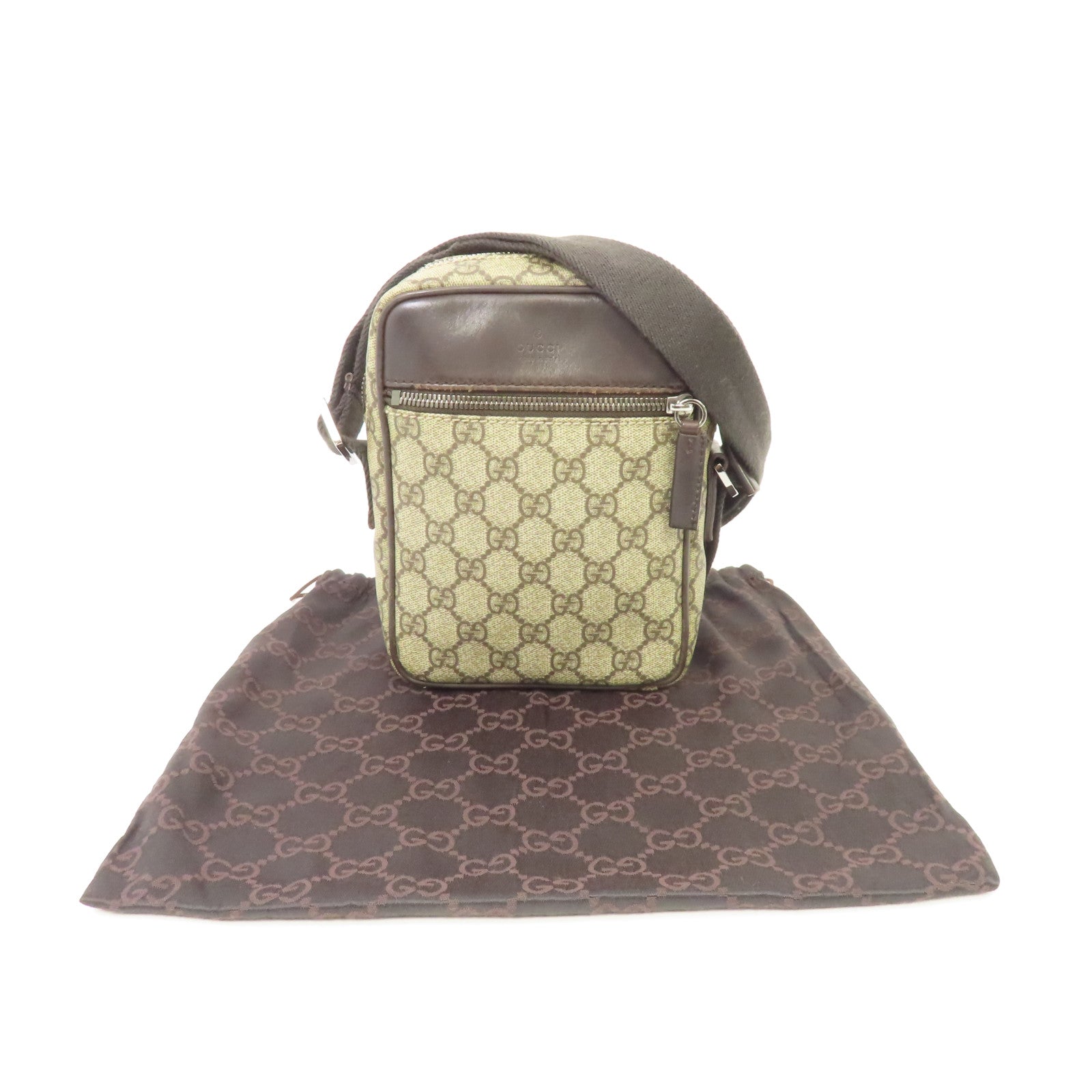 GUCCI 塗層帆布Shoulder Bag銀扣肩背袋啡色