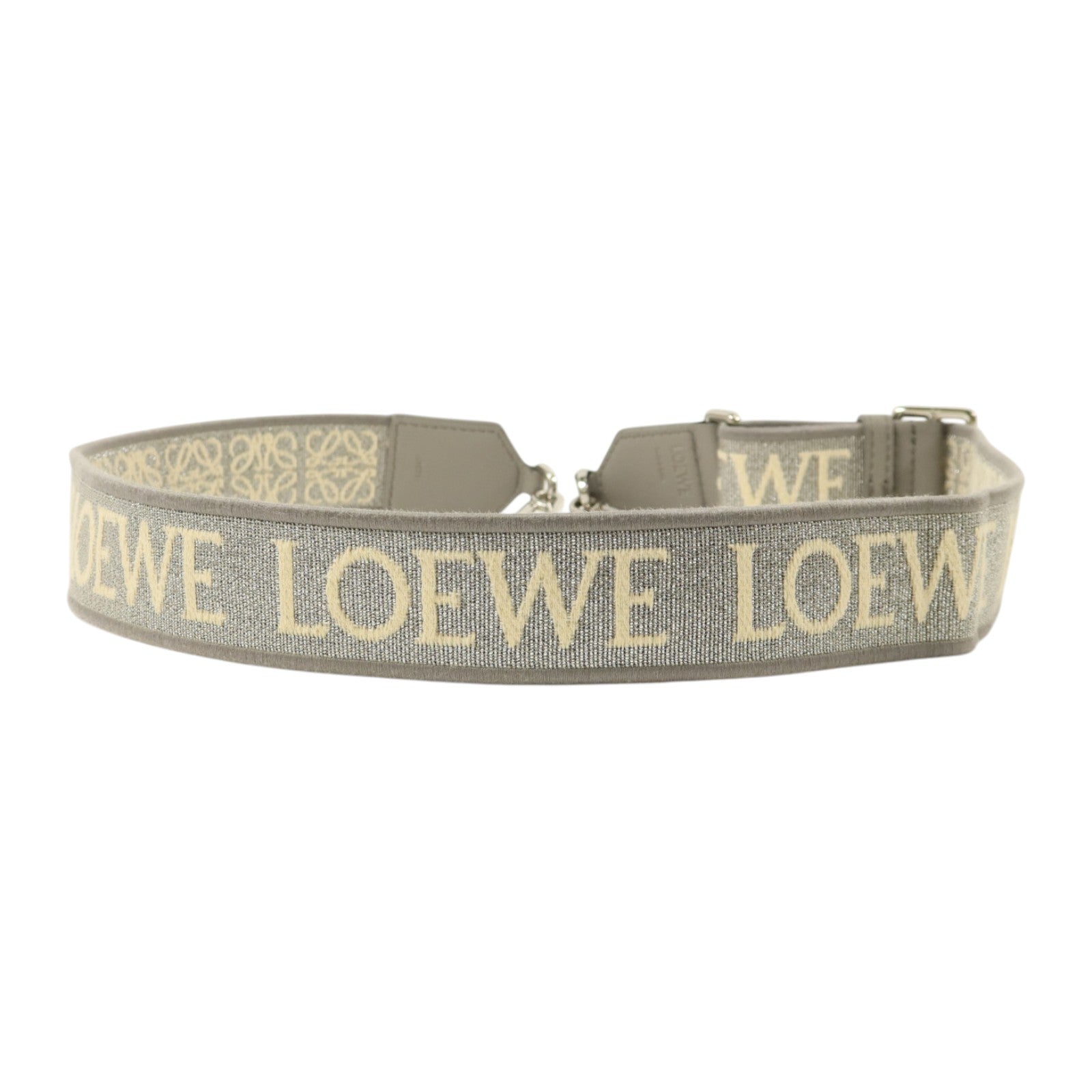LOEWE 帆布/牛皮皮革Anagram Bag Shoulder Strap銀扣肩帶