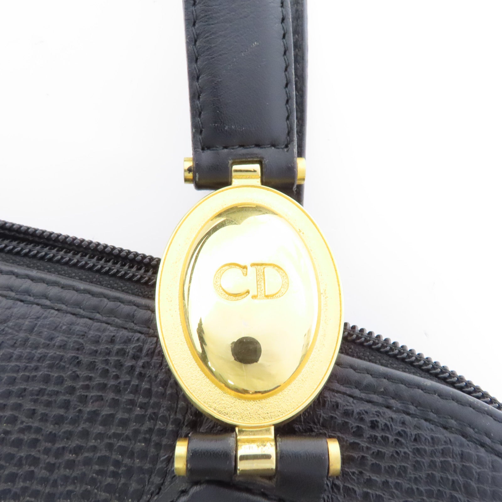 Dior 牛皮皮革Handbag金扣手挽袋黑色