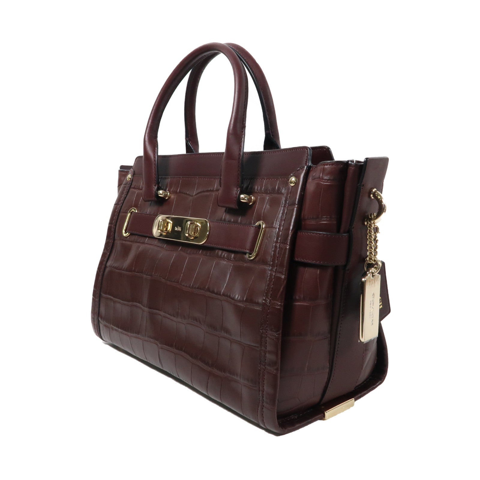 COACH 牛皮皮革2 Way Shoulder Bag銀扣手挽肩背兩用袋酒紅色