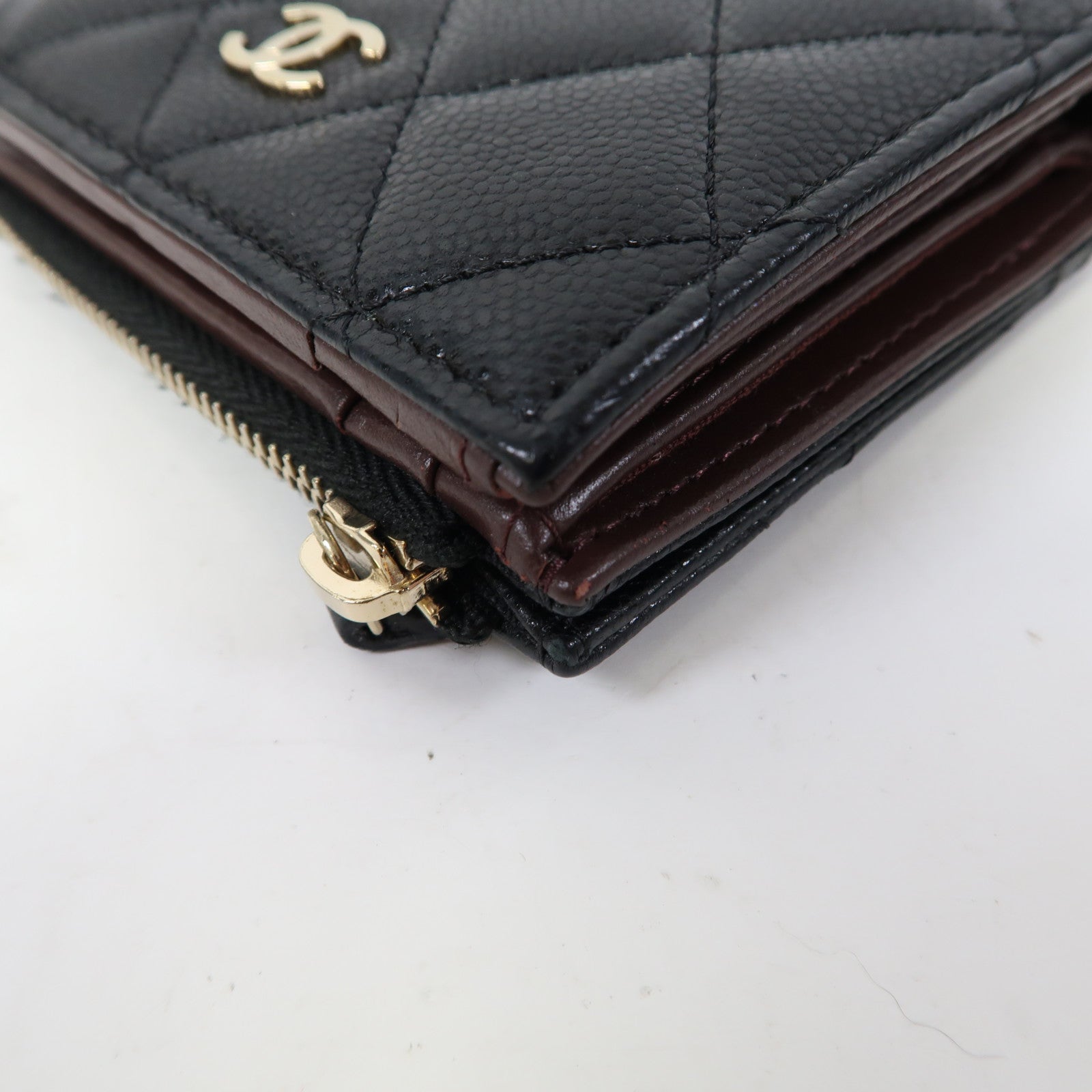 CHANEL 菱格Caviar皮革Wallet金扣錢包黑色