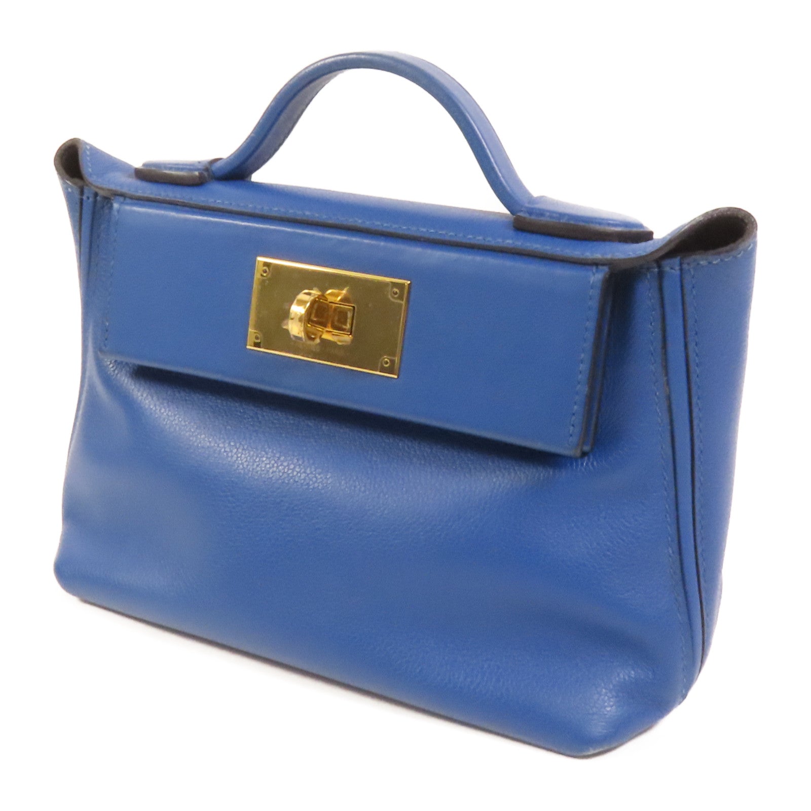 HERMES Evercolor皮革24/24 Mini金扣手挽肩背兩用袋Bleu France