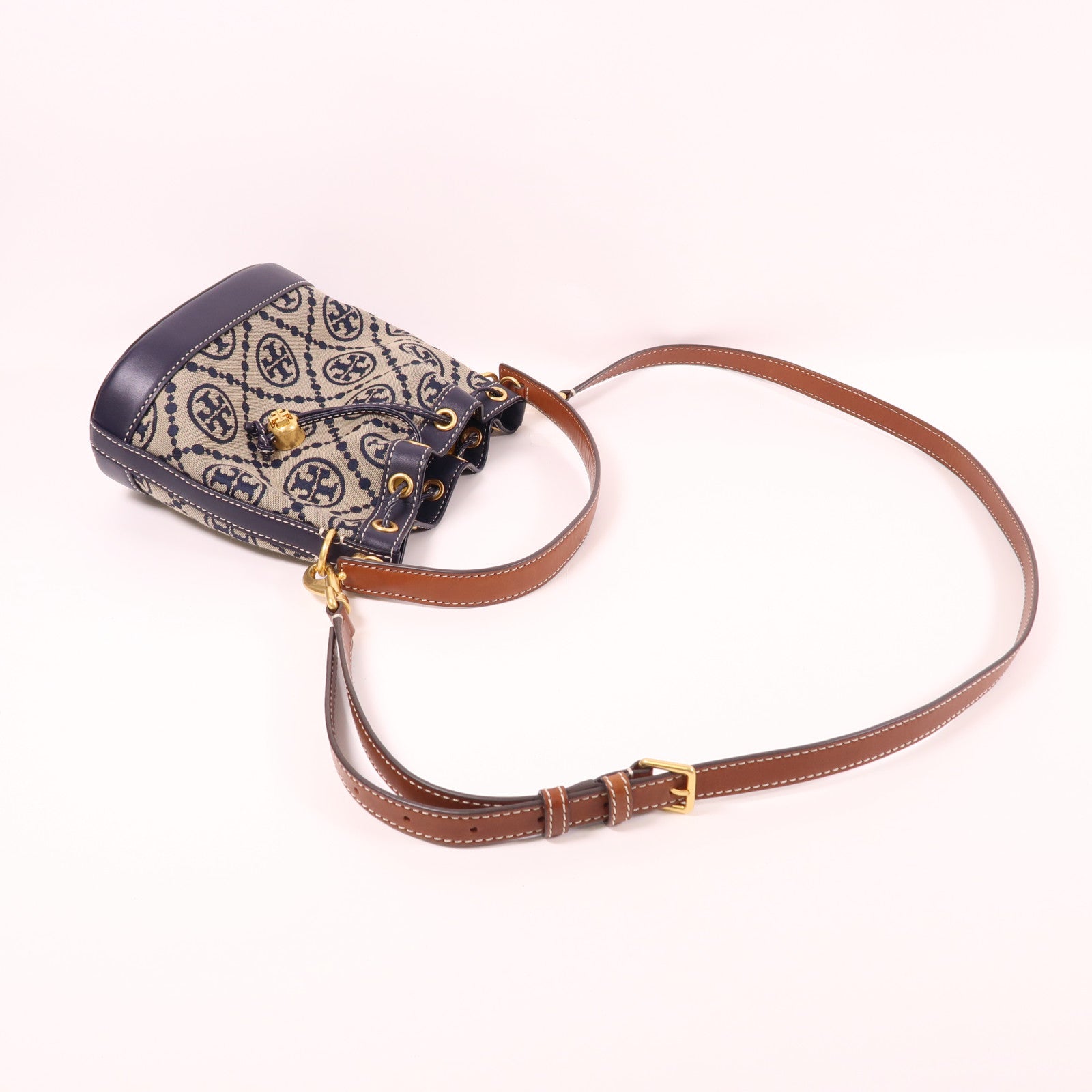 Tory Burch 帆布Bucket Bag金扣手挽肩背兩用袋