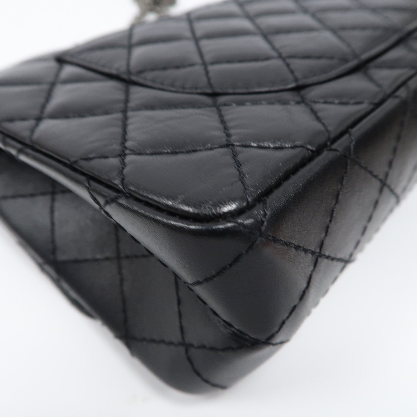 CHANEL 菱格牛皮皮革2.55銀扣鏈帶肩背袋黑色