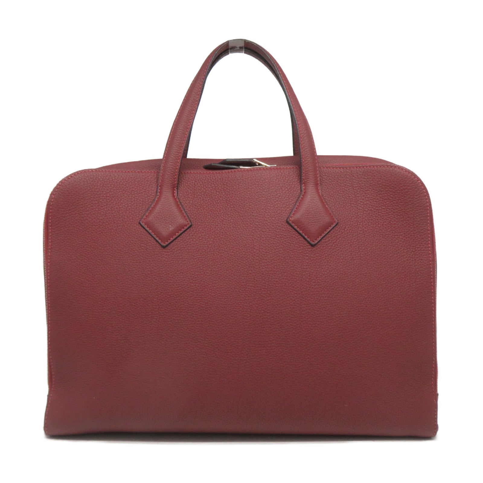 HERMES 【激減優惠】Clemence皮革Victoria Light Briefcase銀扣公事包Rouge深紅色