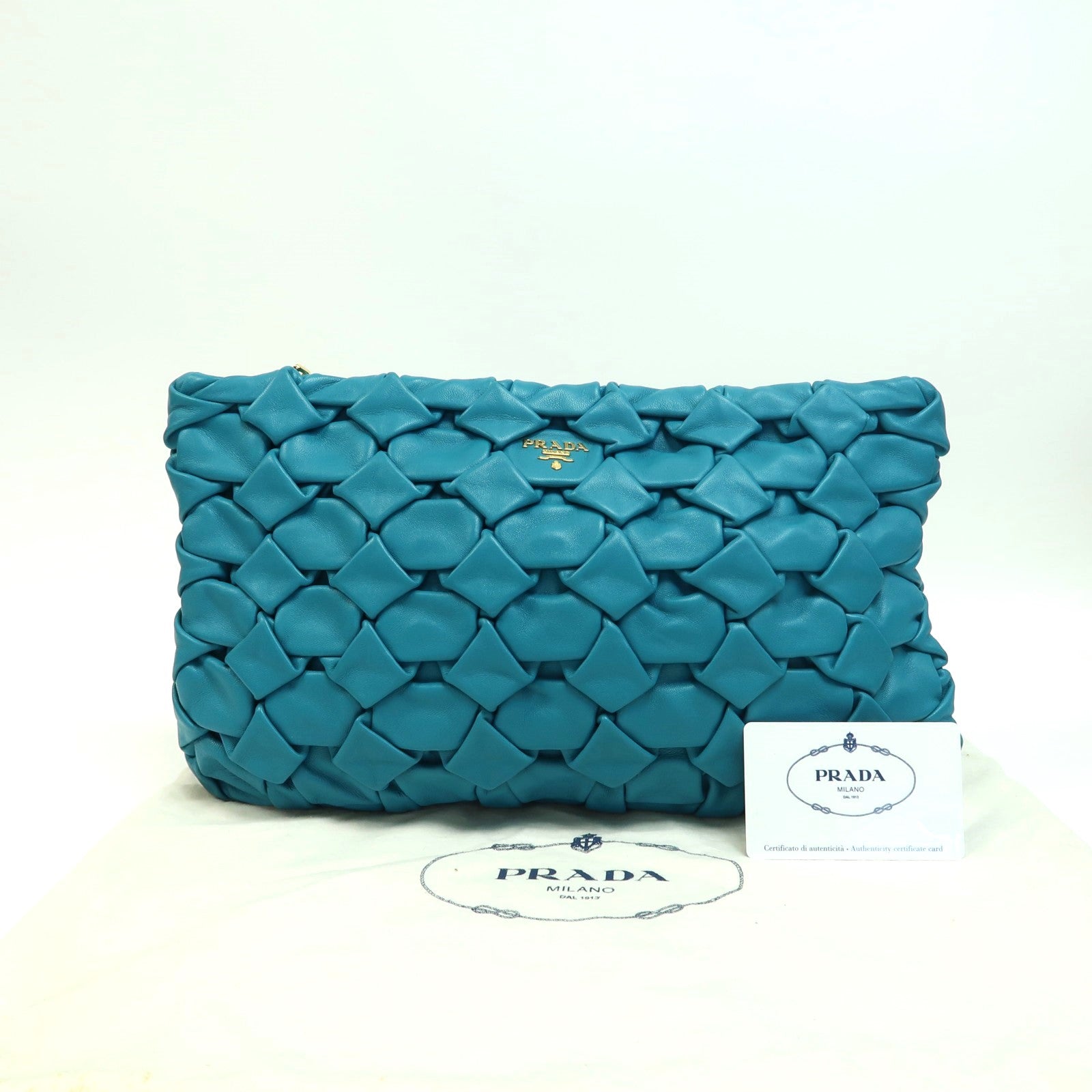 PRADA 羊皮皮革Clutch Bag金扣手拿包綠色