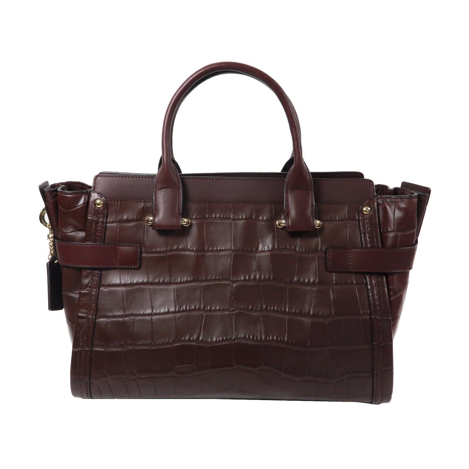COACH 牛皮皮革2 Way Shoulder Bag銀扣手挽肩背兩用袋酒紅色