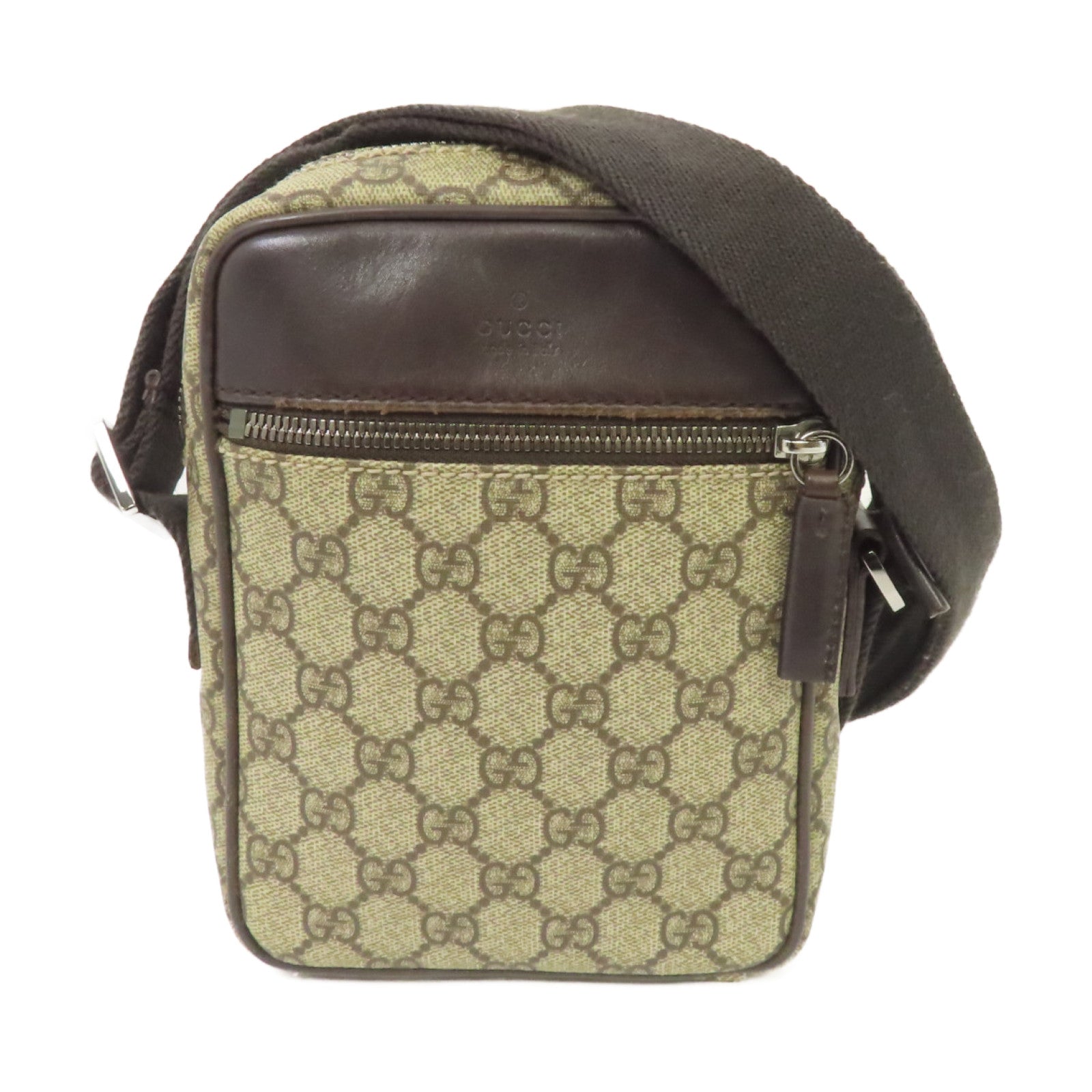 GUCCI 塗層帆布Shoulder Bag銀扣肩背袋啡色