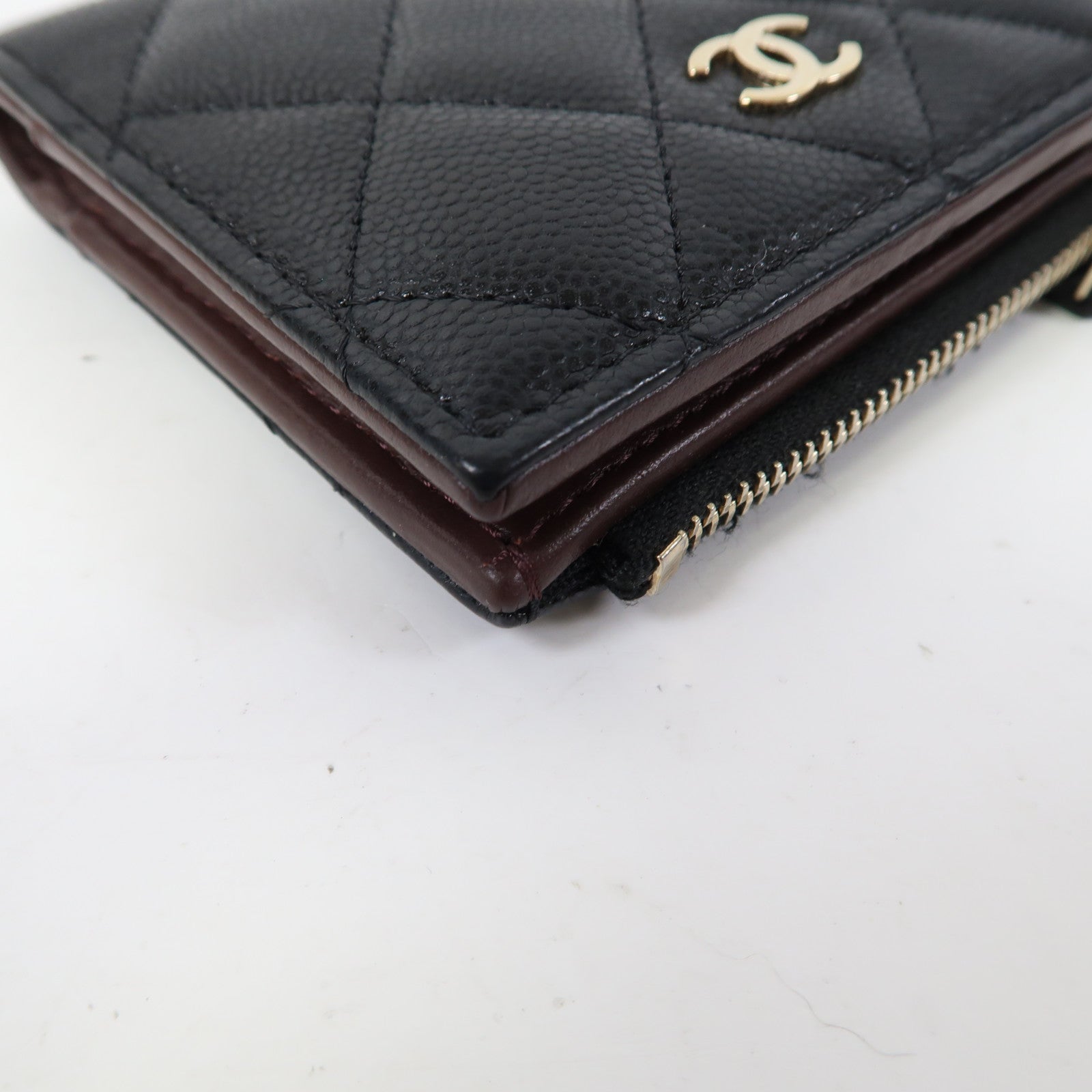 CHANEL 菱格Caviar皮革Wallet金扣錢包黑色