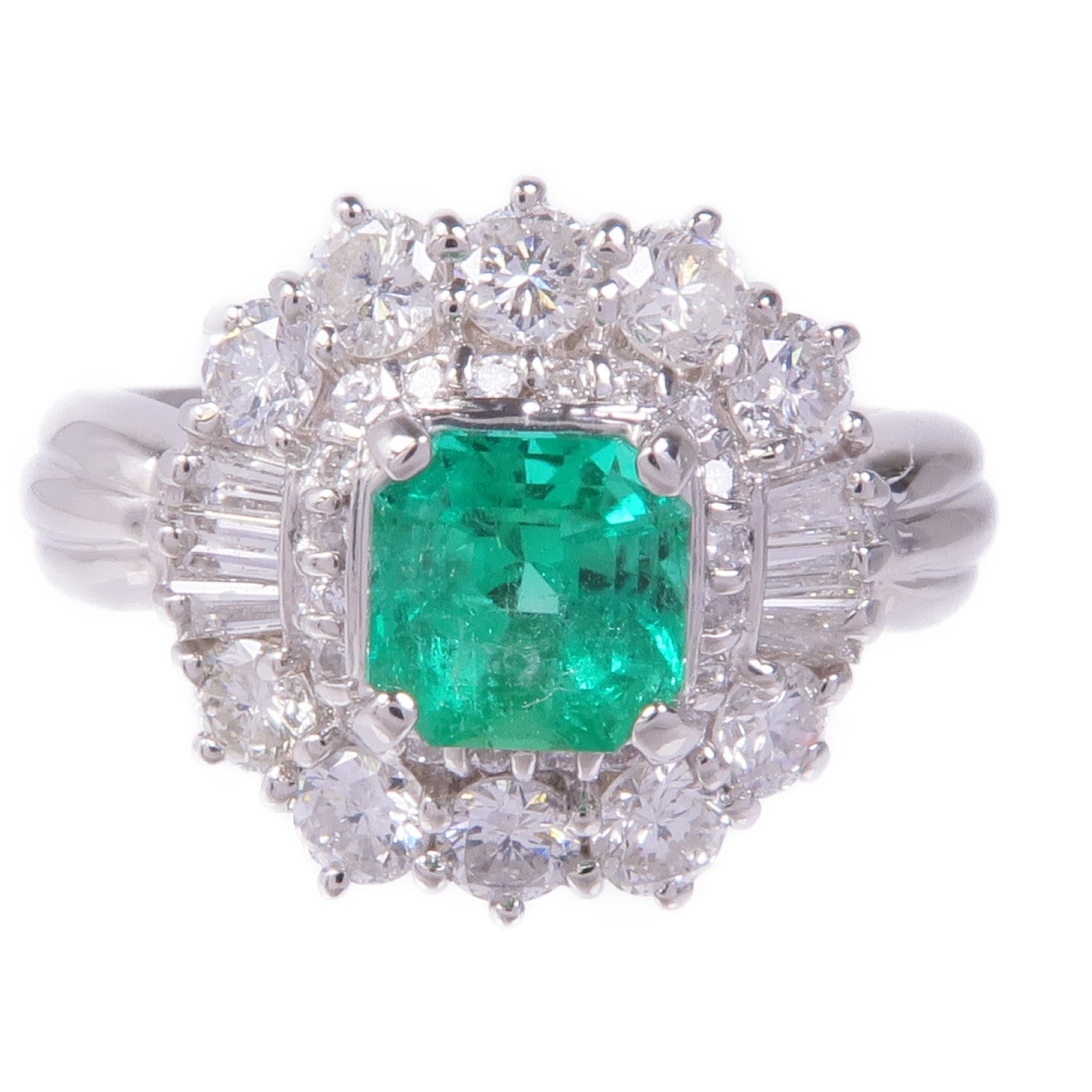 JEWELRY 【激減優惠】PT900鉑金Emerald Diamond Ring綠寶石/鑽石戒指US#5.75