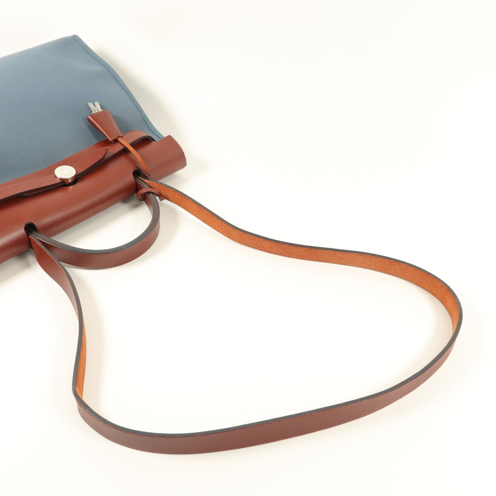 HERMES 帆布Herbag PM手挽肩背兩用袋Bleu Tempete