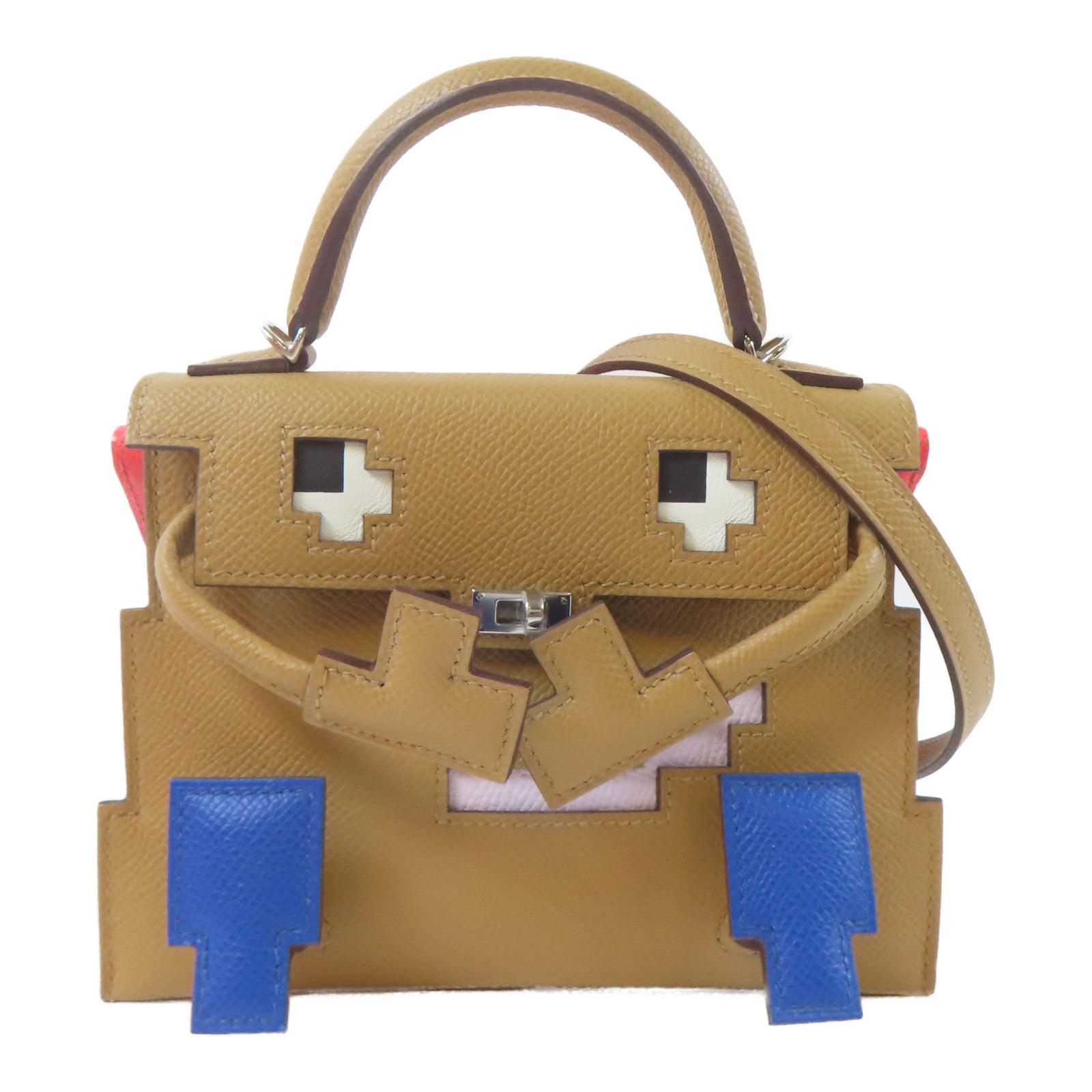 HERMES Epsom皮革Kelly Doll銀扣手挽肩背兩用袋Biscuit/啡色
