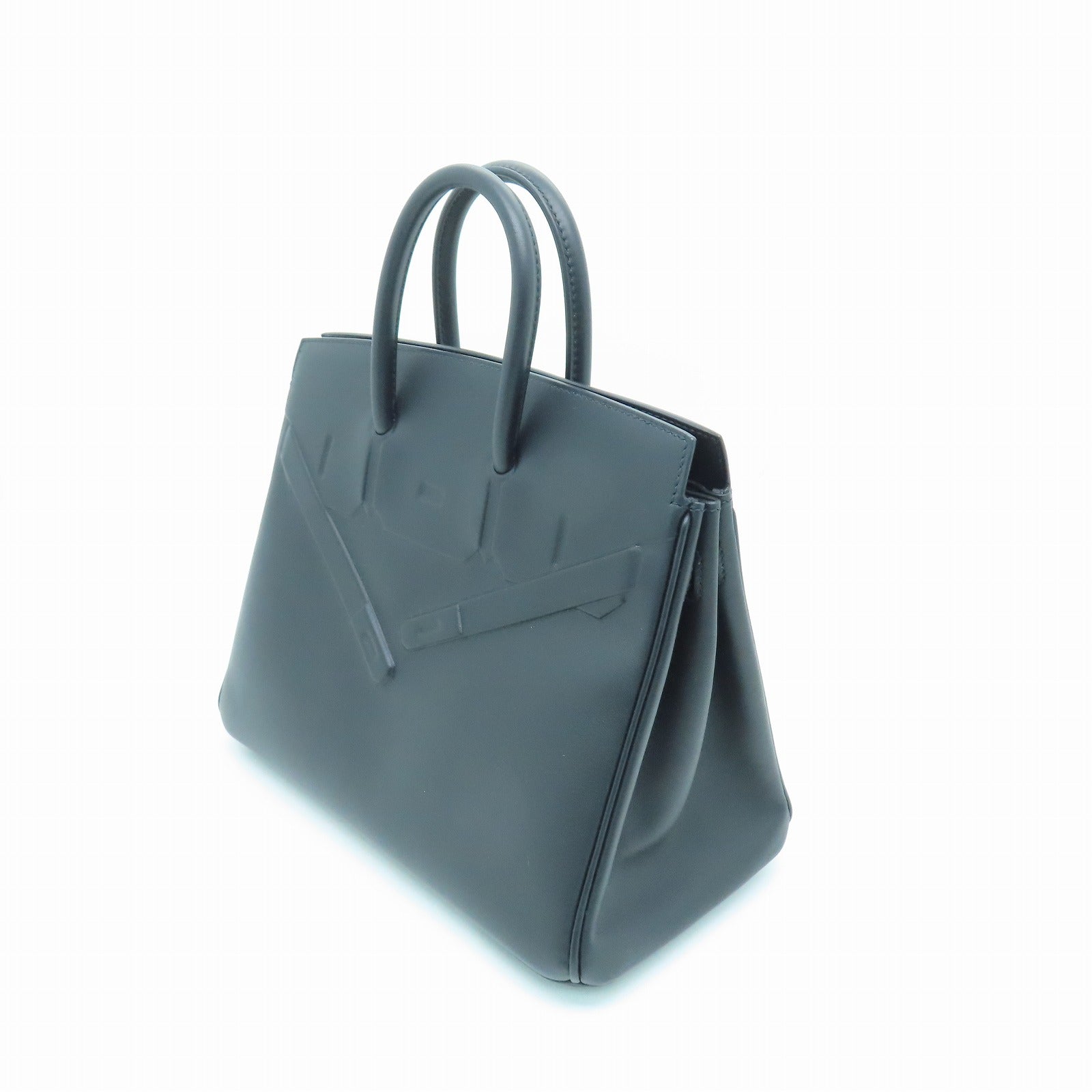HERMES Swift皮革Birkin 25 Shadow银扣手挽袋黑色