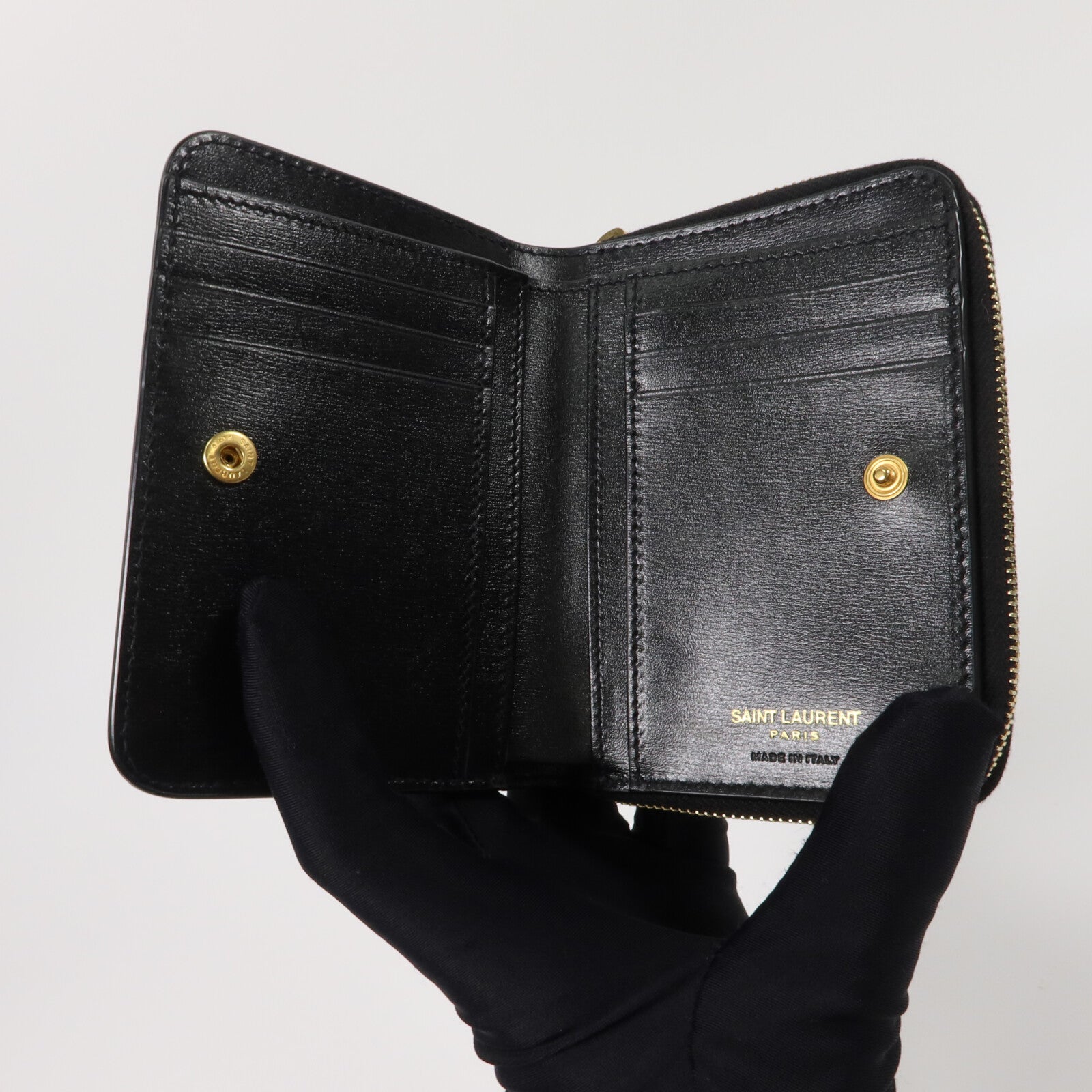 SAINT LAURENT 牛皮皮革Tiny Cassandre Zip Wallet錢包