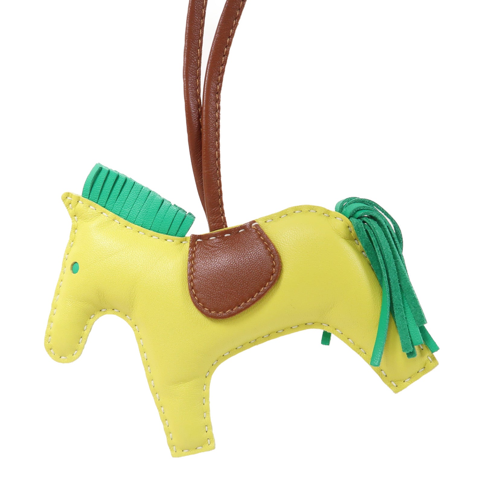 HERMES Swift皮革 Rodeo PM掛飾萊姆黃色/金色/綠色
