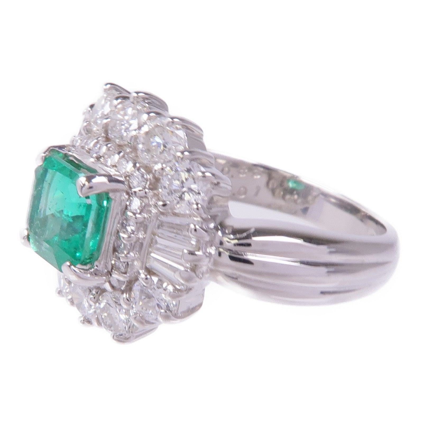 JEWELRY 【激減優惠】PT900鉑金Emerald Diamond Ring綠寶石/鑽石戒指US#5.75