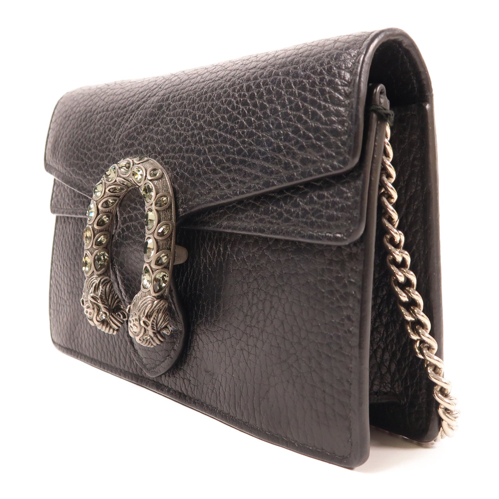 GUCCI GG SHW Dionysus Super Mini Chain Shoulder Bag Leather Black