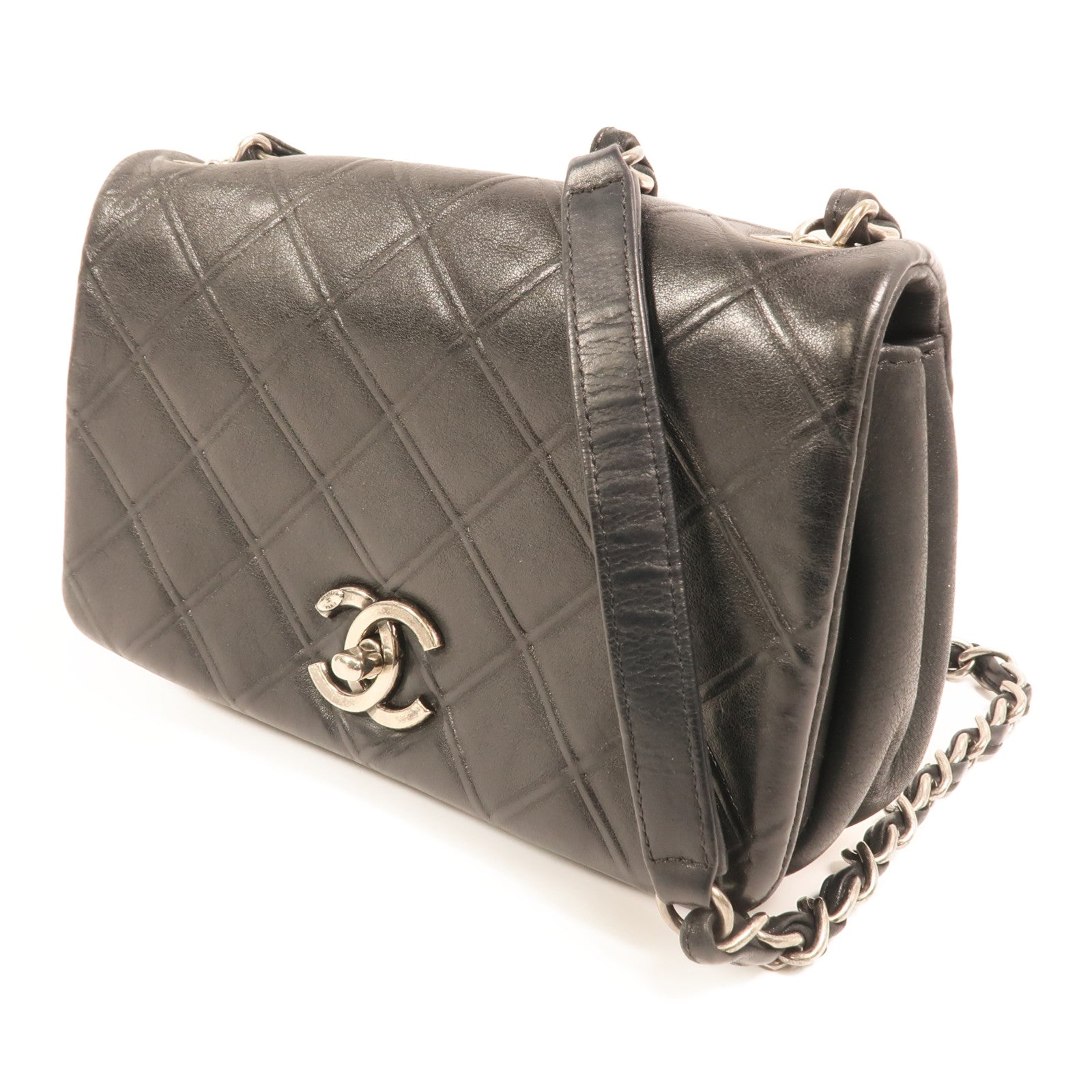 CHANEL 牛皮皮革Chain Shoulder銀扣鏈帶肩背袋