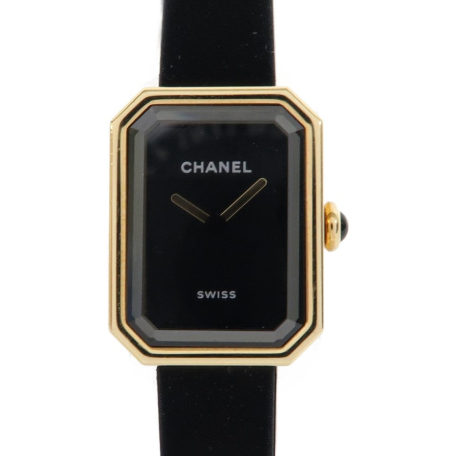 CHANEL Premiere Ribbon鈦金屬/18K黃金/橡膠帶手錶石英機芯黑色