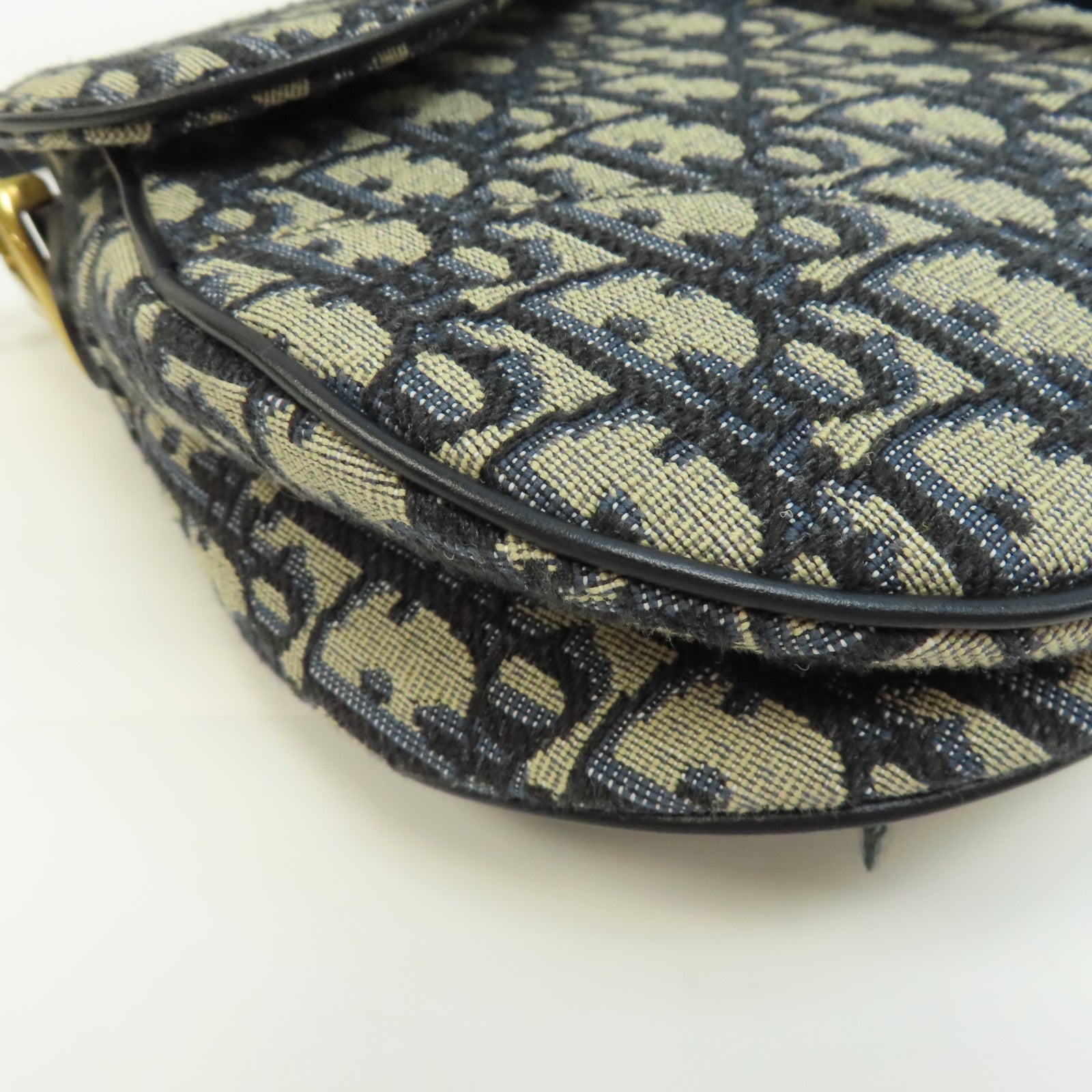 Dior 帆布Saddle Bag金扣手挽袋藍色