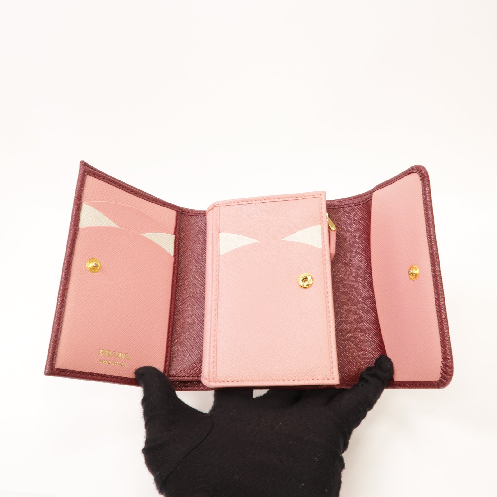 PRADA 牛皮皮革Wallet金扣錢包紅色
