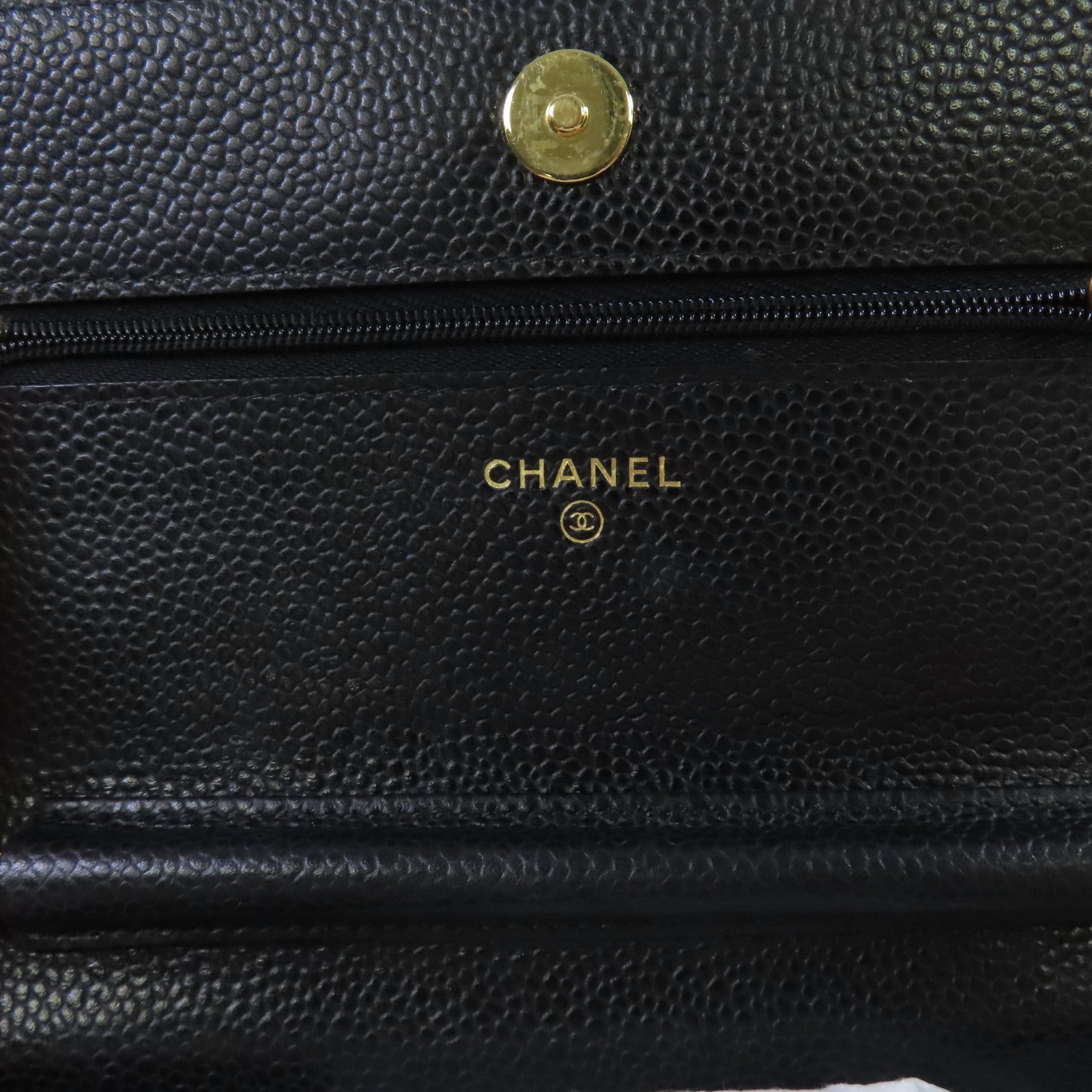 CHANEL 菱格Caviar皮革WOC Wallet On Chain Shoulder Bag金扣鏈帶肩背袋黑色