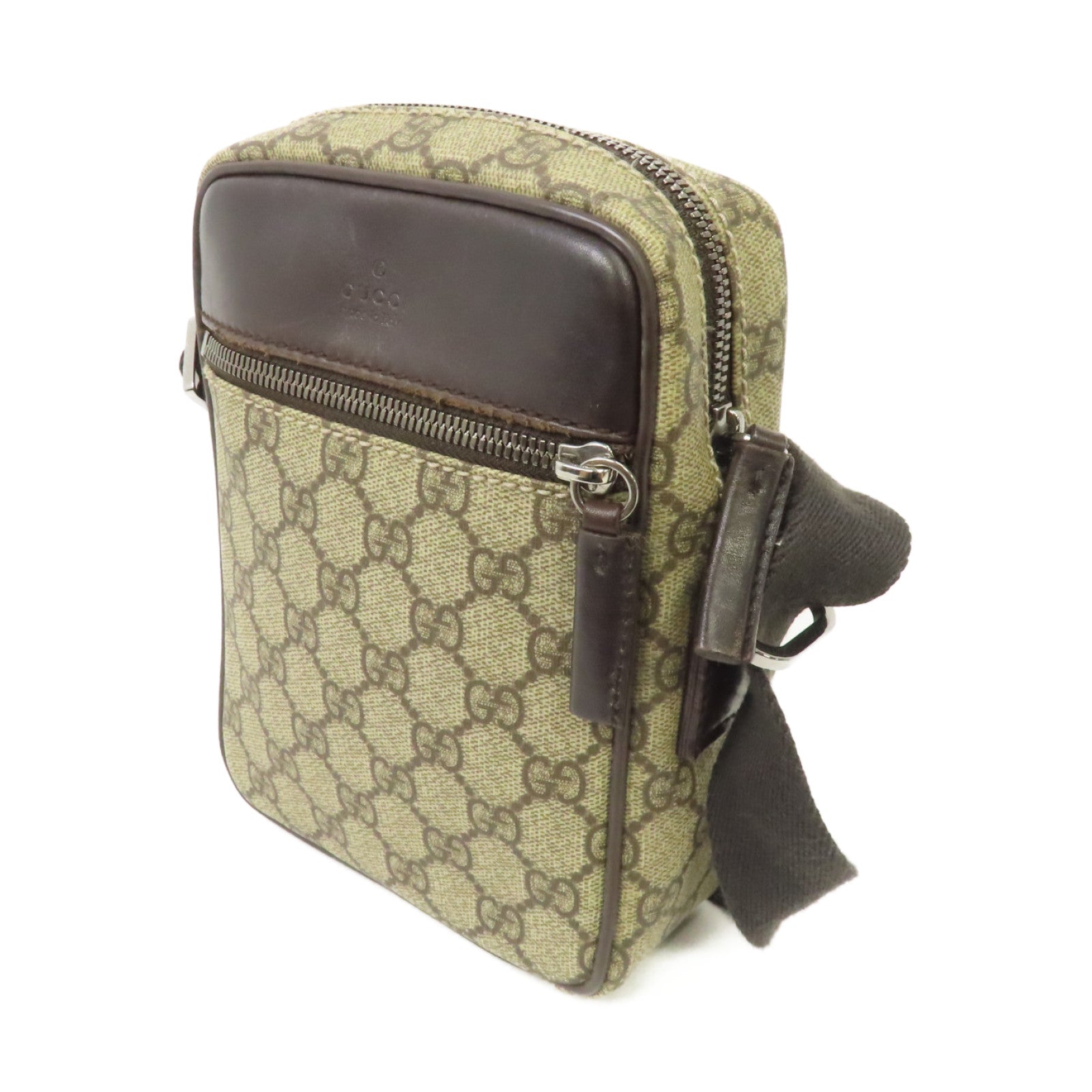 GUCCI 塗層帆布Shoulder Bag銀扣肩背袋啡色