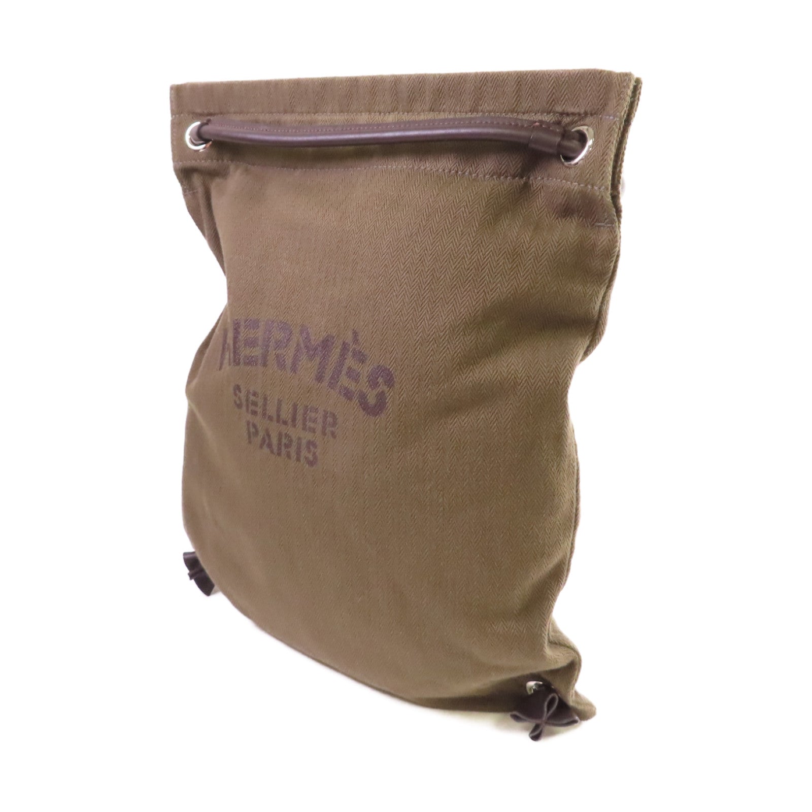HERMES Toile Chevrons帆布Aline Backpack銀扣背包軍綠色