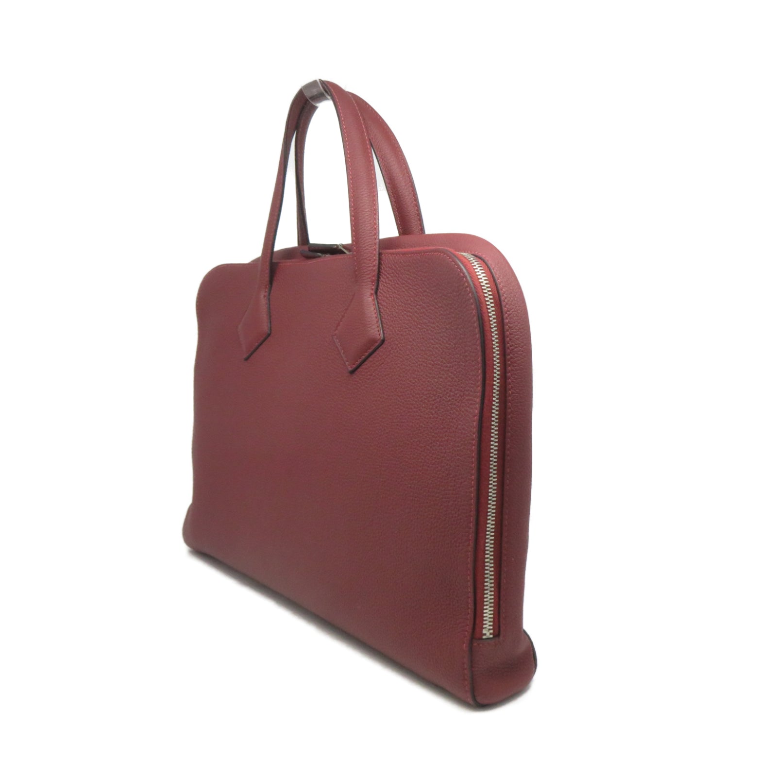 HERMES 【激減優惠】Clemence皮革Victoria Light Briefcase銀扣公事包Rouge深紅色